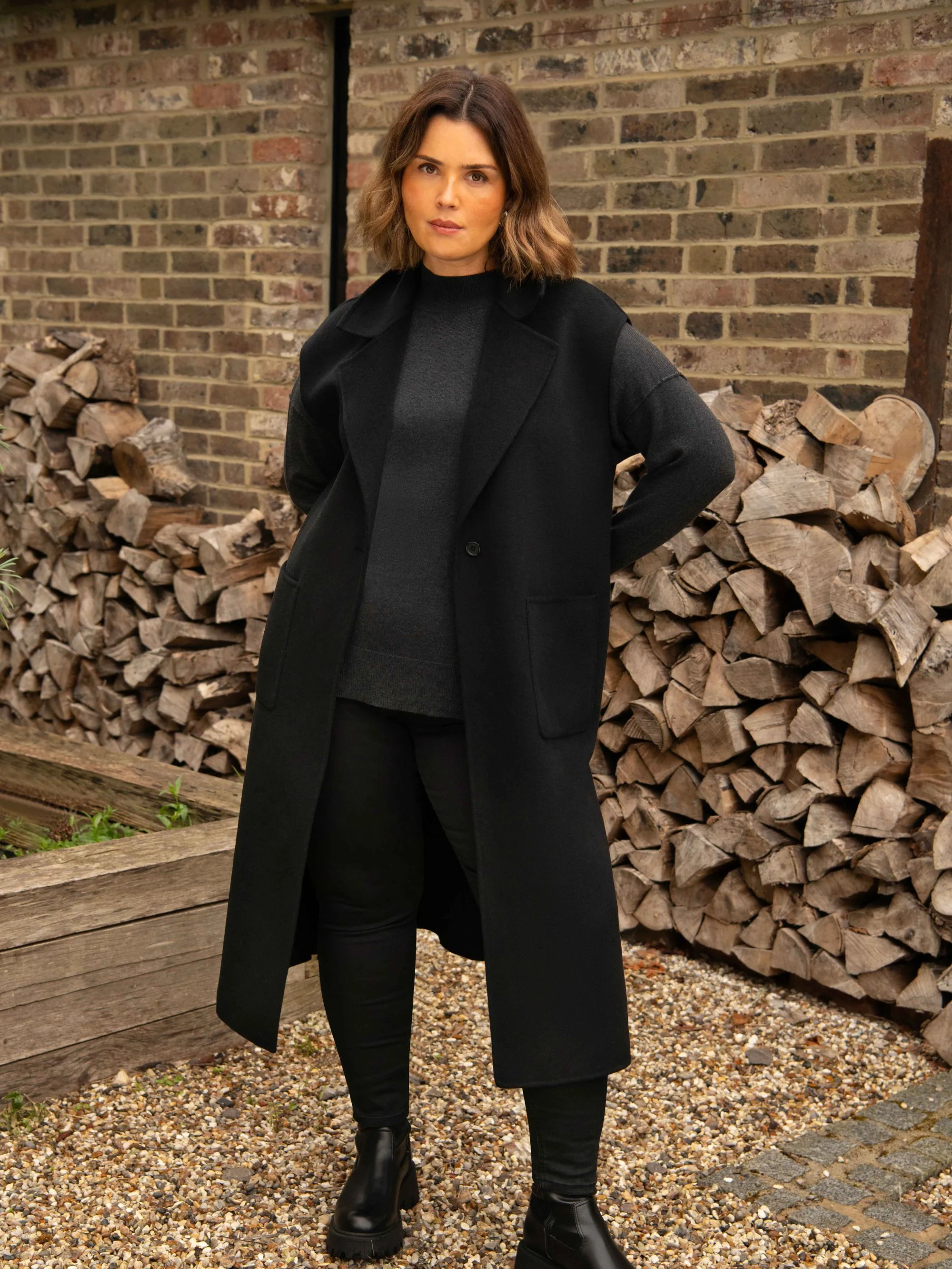 Black Wool Blend Double Faced Sleeveless Coat - Image 3