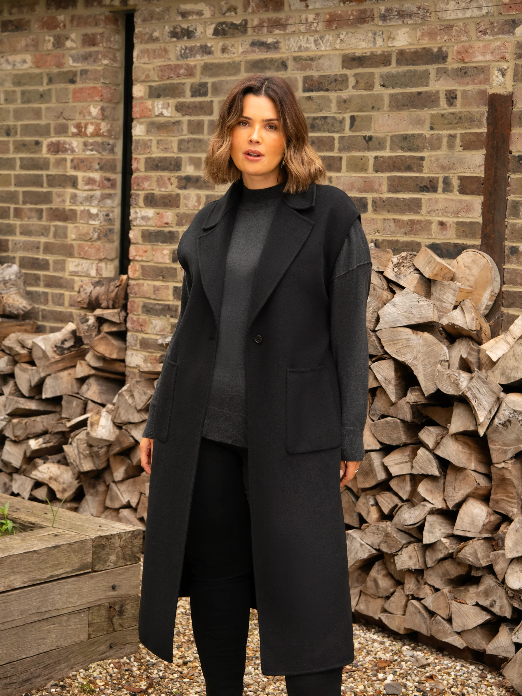 Black Wool Blend Double Faced Sleeveless Coat - Image 4
