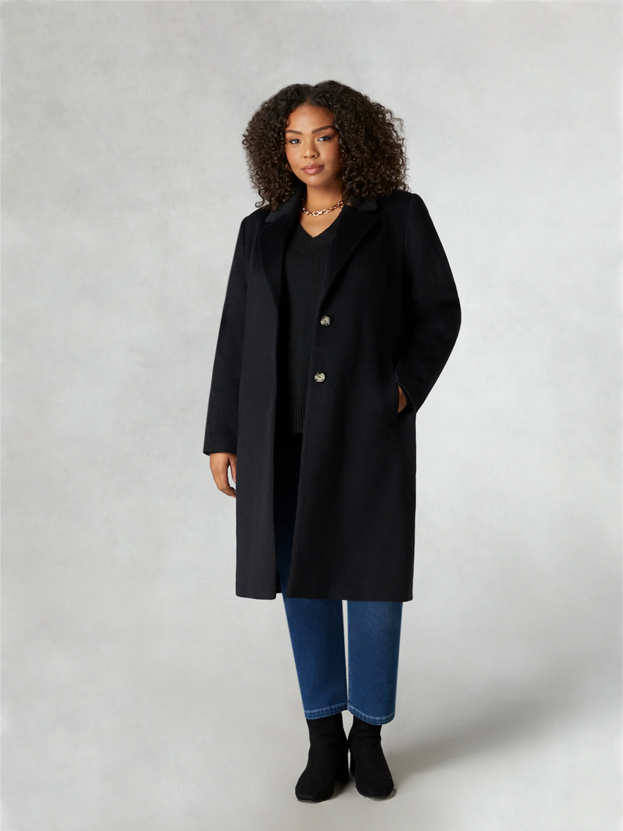 Black Wool Blend Long Tailored Coat - Image 2