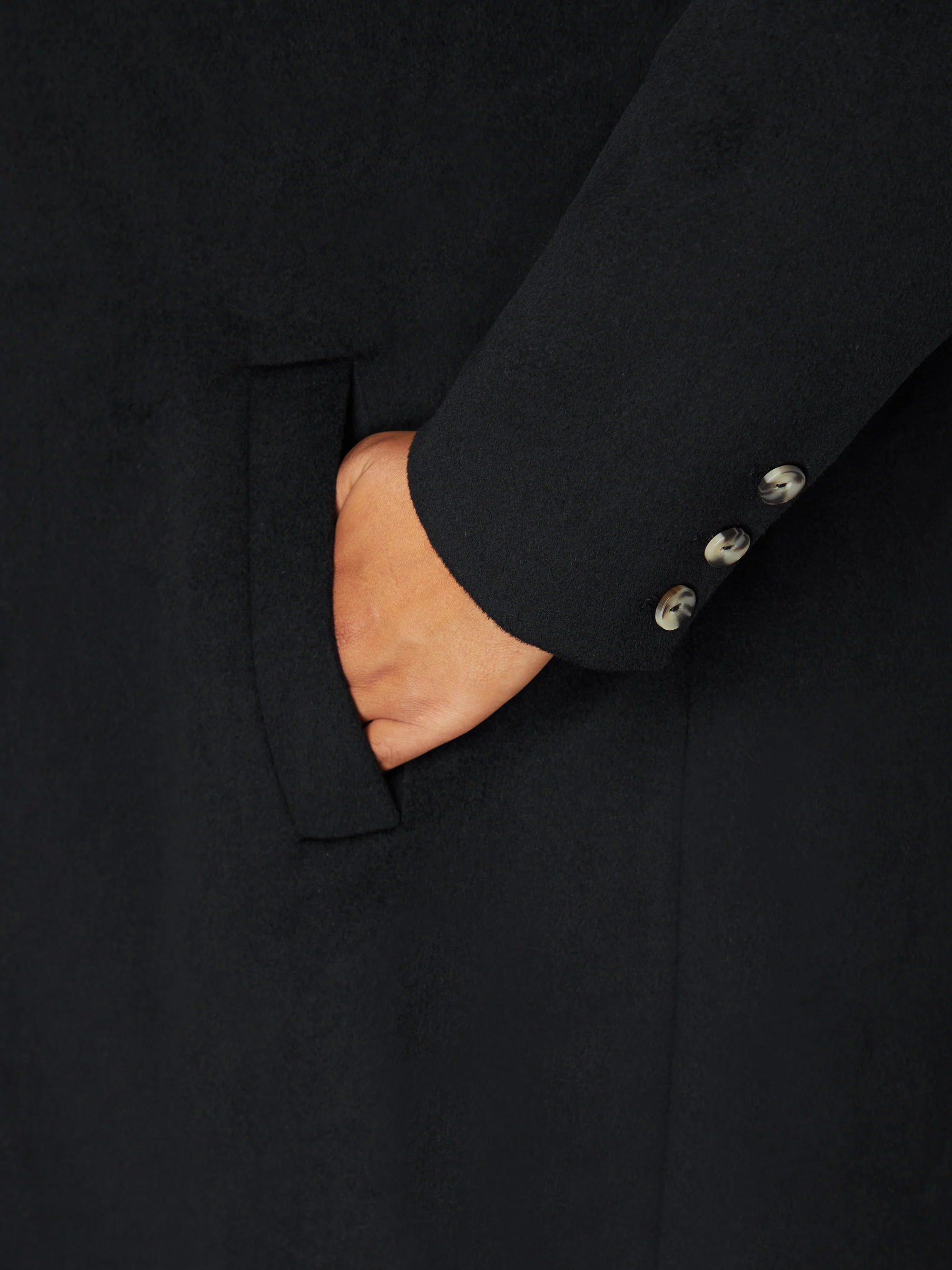 Black Wool Blend Long Tailored Coat - Image 3