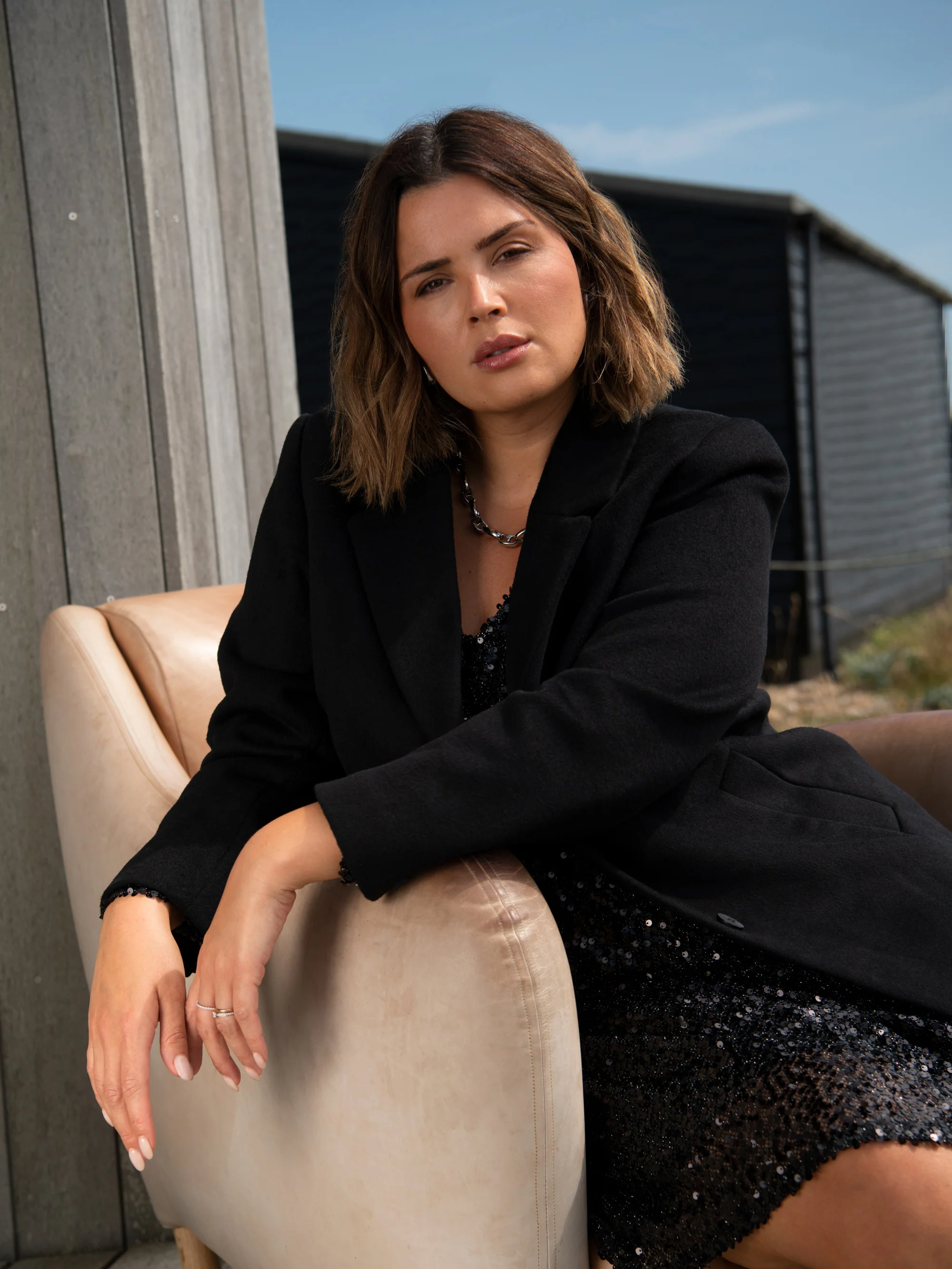 Black Wool Blend Short Tailored Coat - Image 2