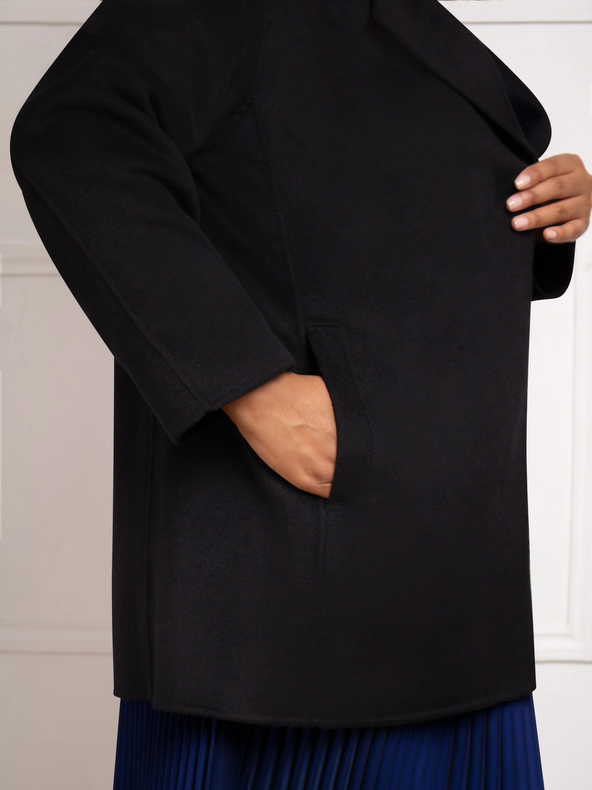 Black Wool Blend Short Tailored Coat - Image 5