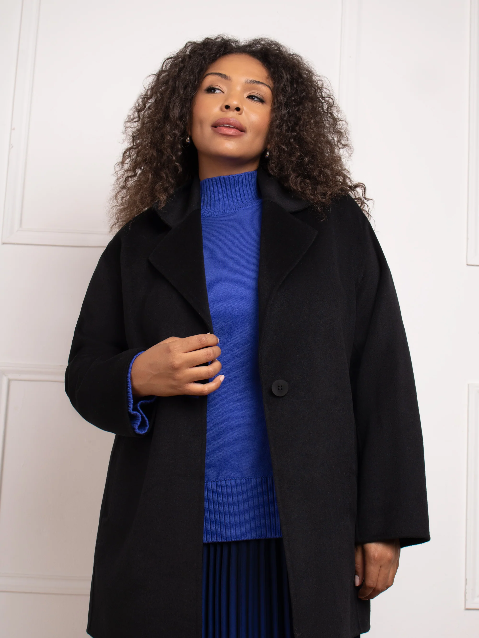 Black Wool Blend Short Tailored Coat - Image 7