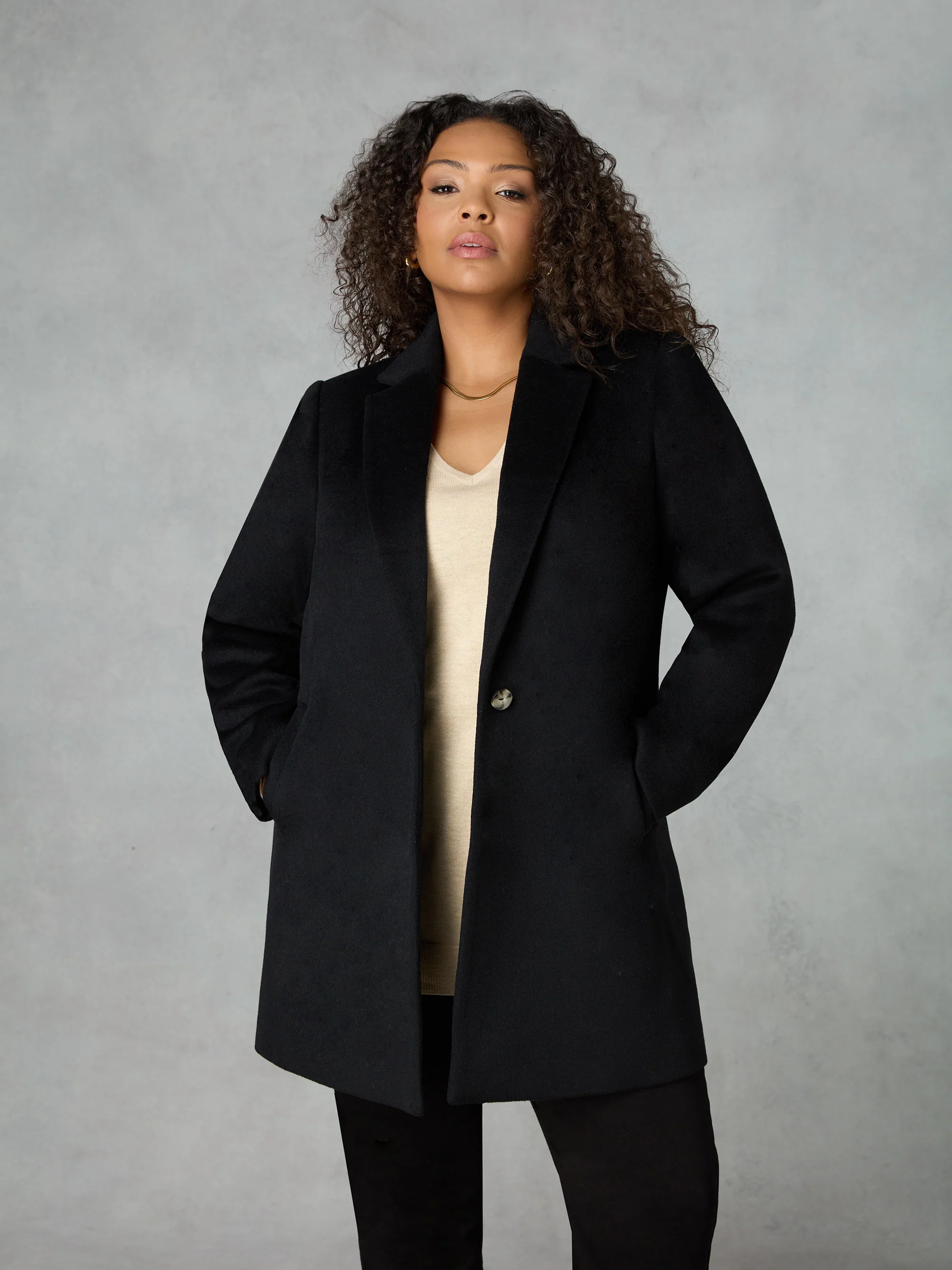 Black Wool Blend Short Tailored Coat - Image 2