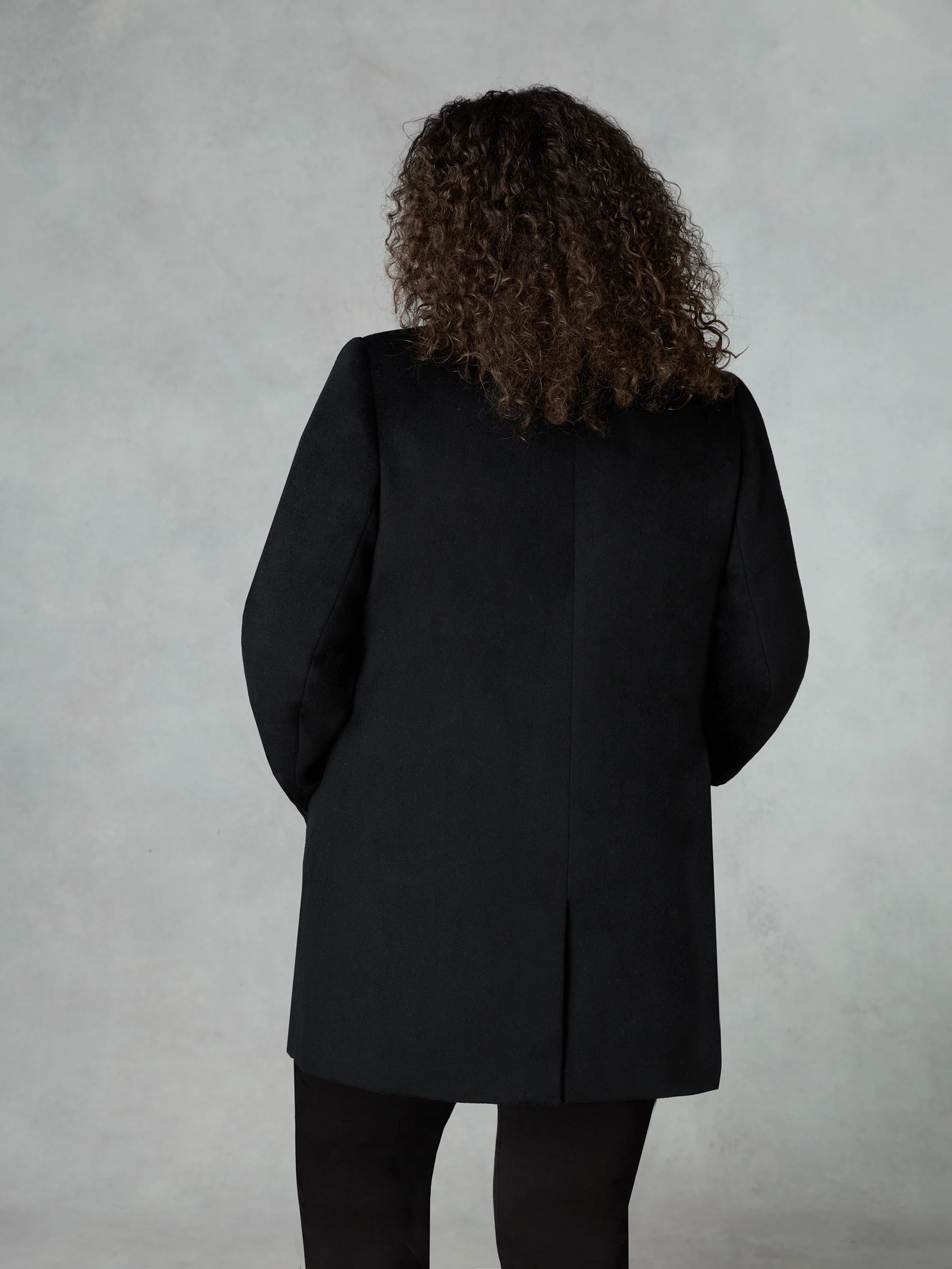 Black Wool Blend Short Tailored Coat - Image 4