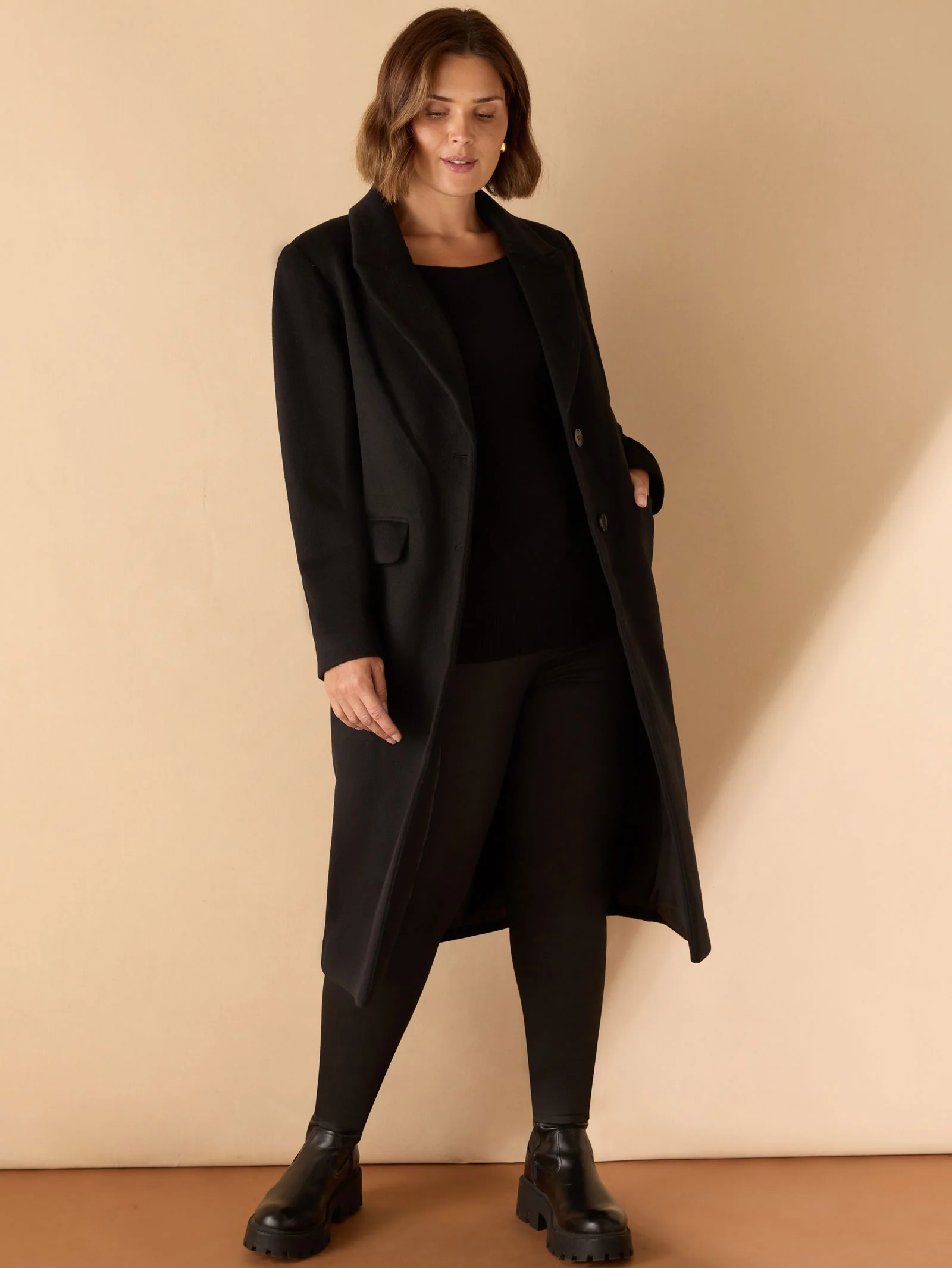 Black Wool Blend Tailored Coat - Image 3
