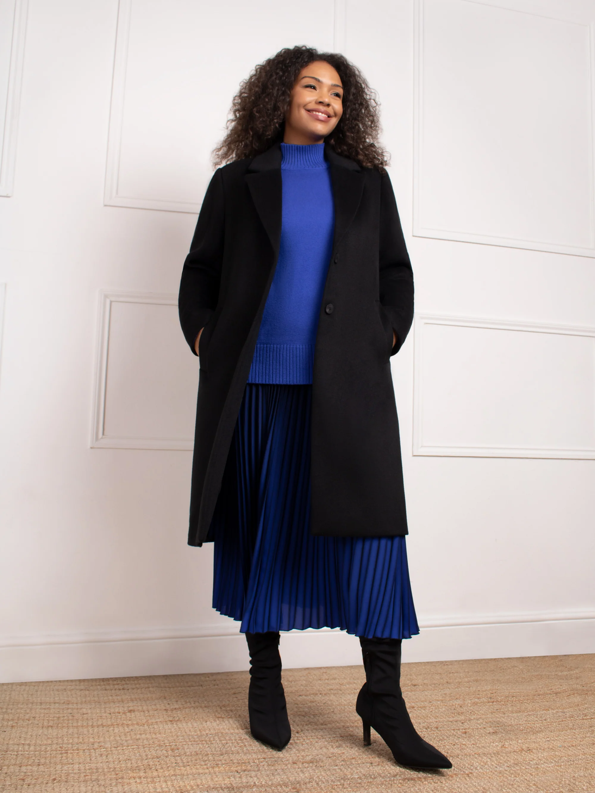 Black Wool Blend Long Tailored Coat - Image 3