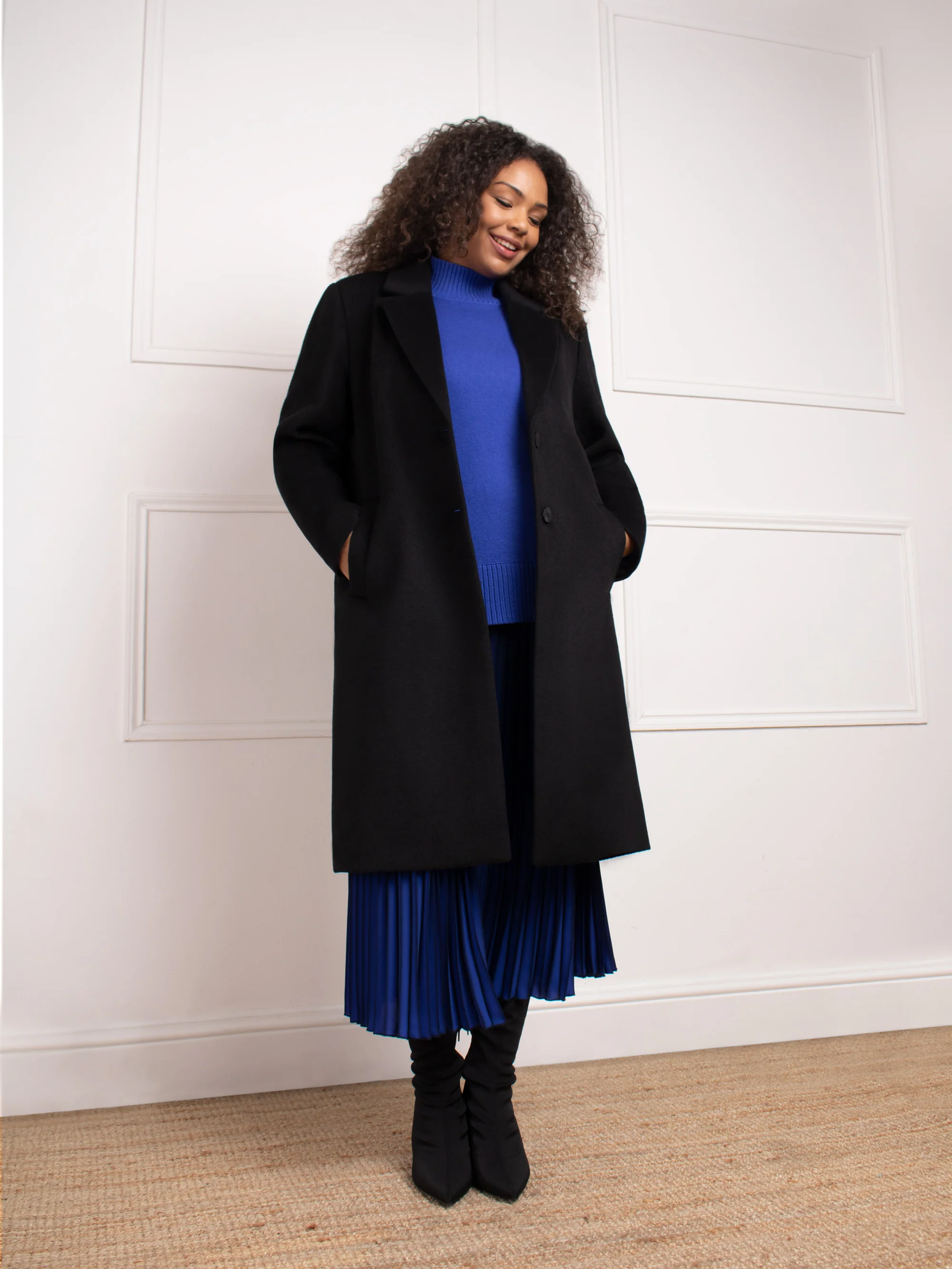 Black Wool Blend Long Tailored Coat - Image 4