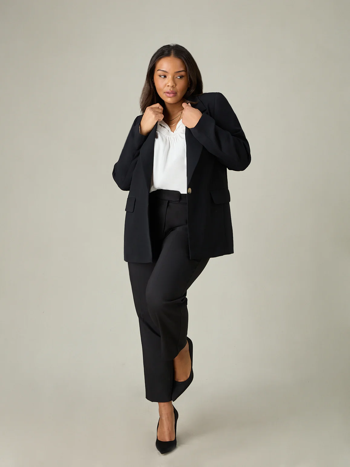 Black Woven Crepe Blazer - Image 5
