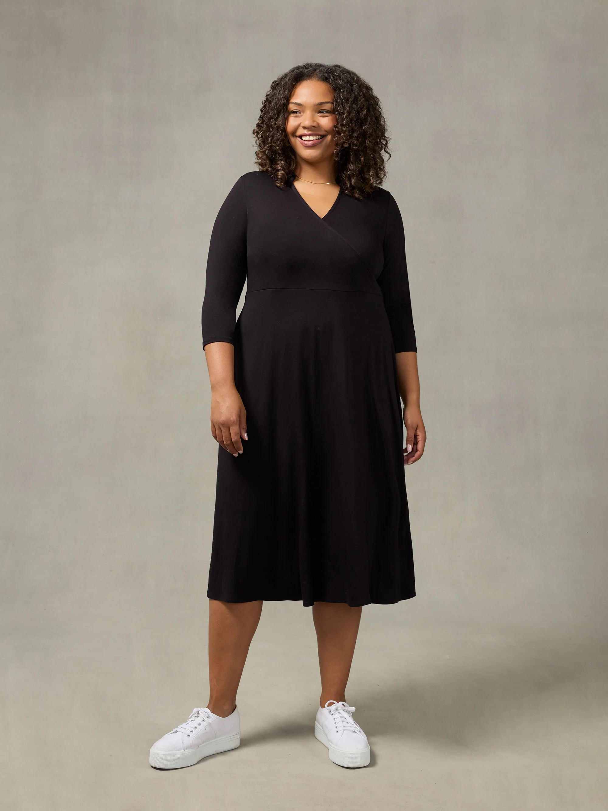 Black Wrap Midi Dress - Image 2