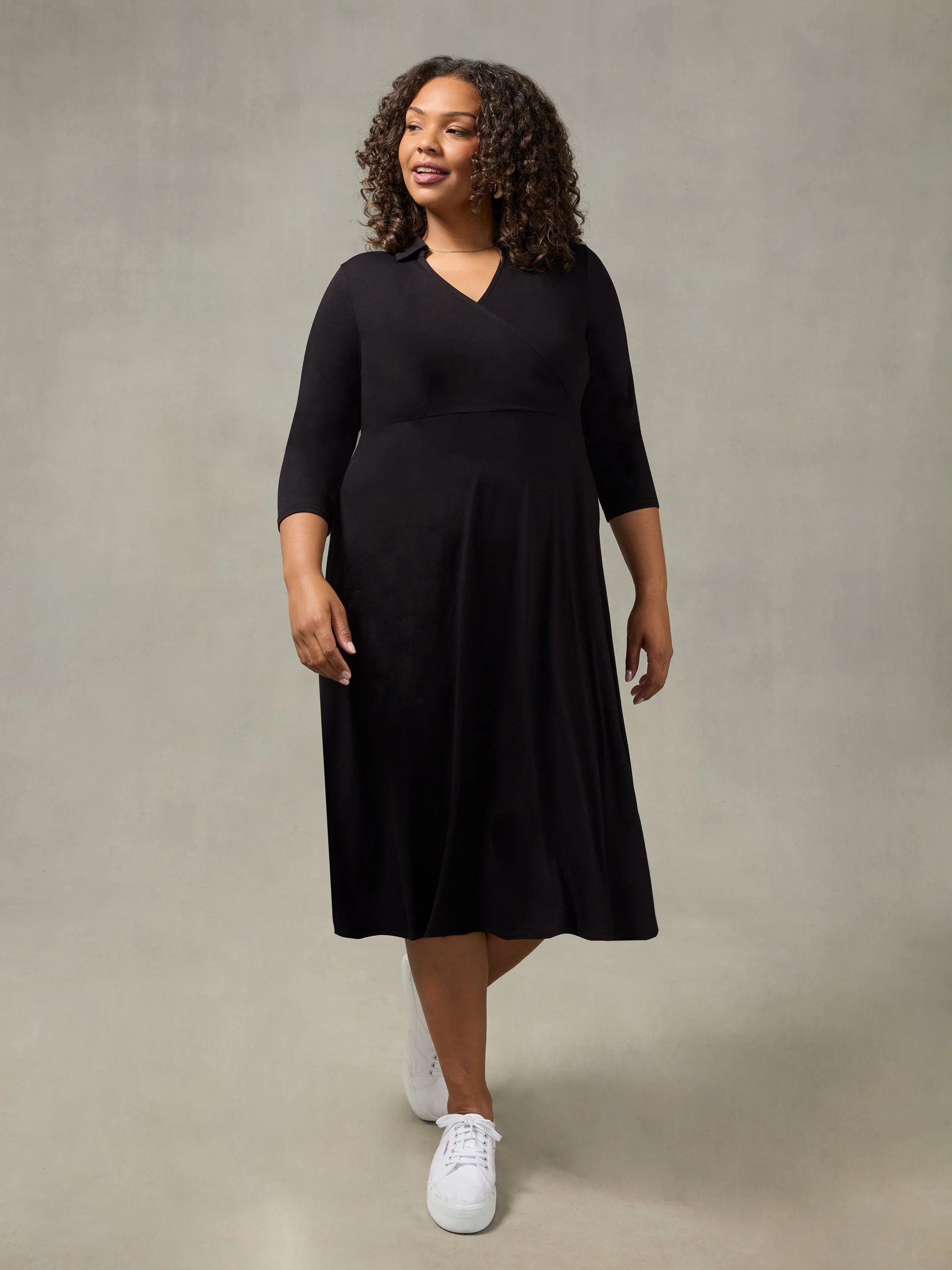 Black Wrap Midi Dress - Image 3