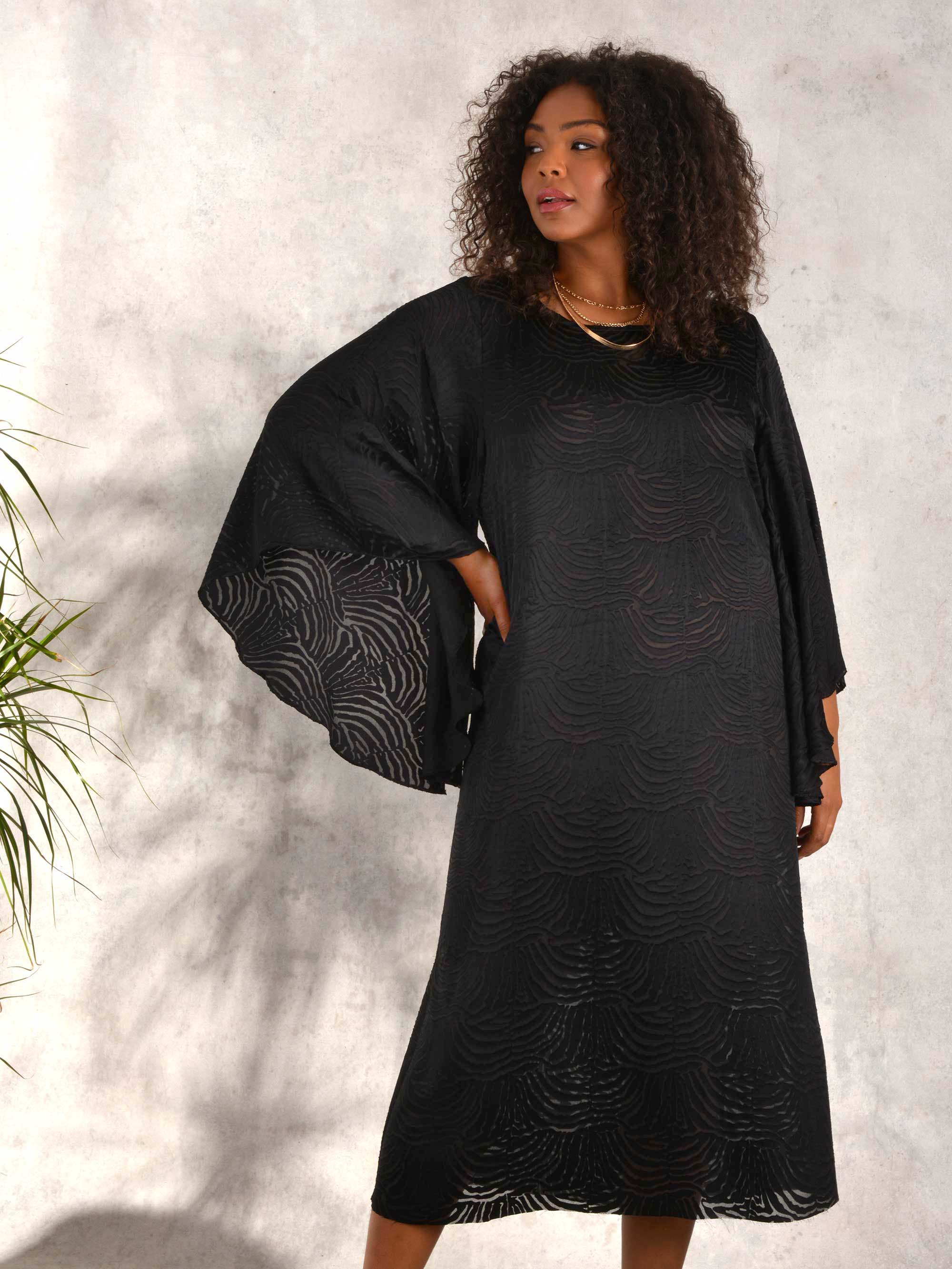 Black Animal Burnout Kaftan Midaxi Dress - Image 2