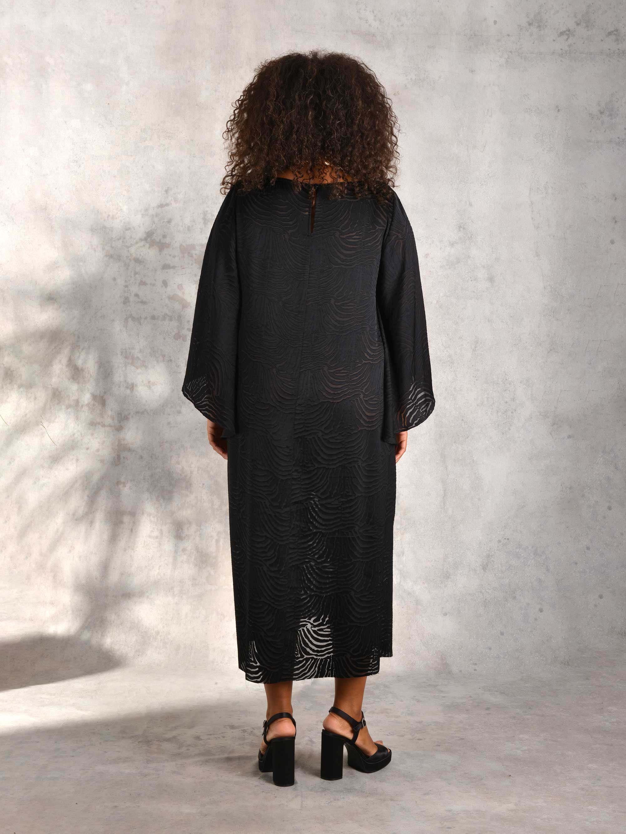Black Animal Burnout Kaftan Midaxi Dress - Image 4