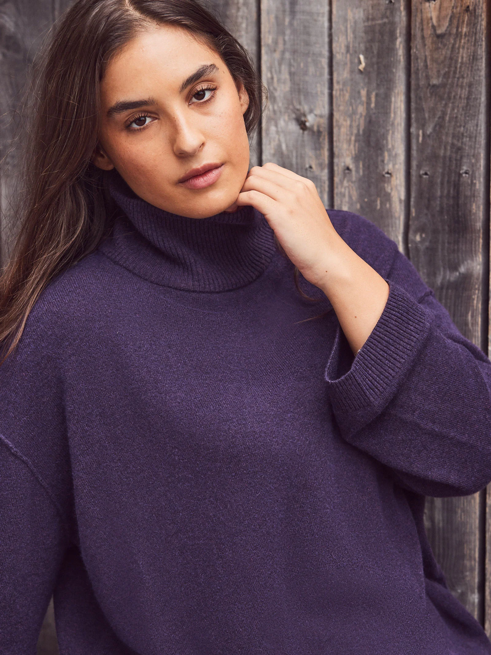 Deep Purple Cashmere-Blend Roll Neck Knit Jumper - Image 2