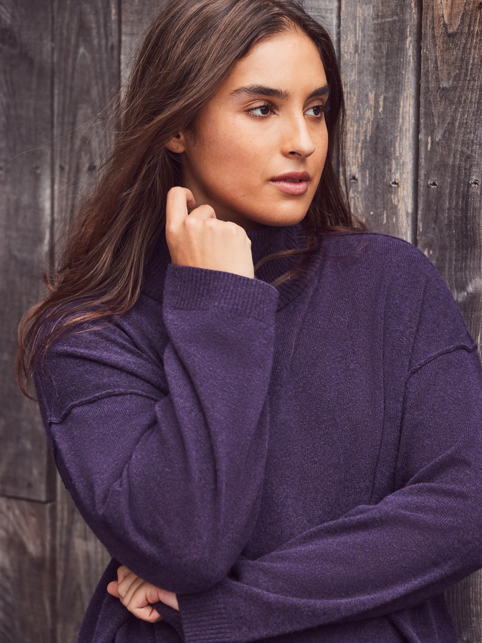 Deep Purple Cashmere-Blend Roll Neck Knit Jumper - Image 3