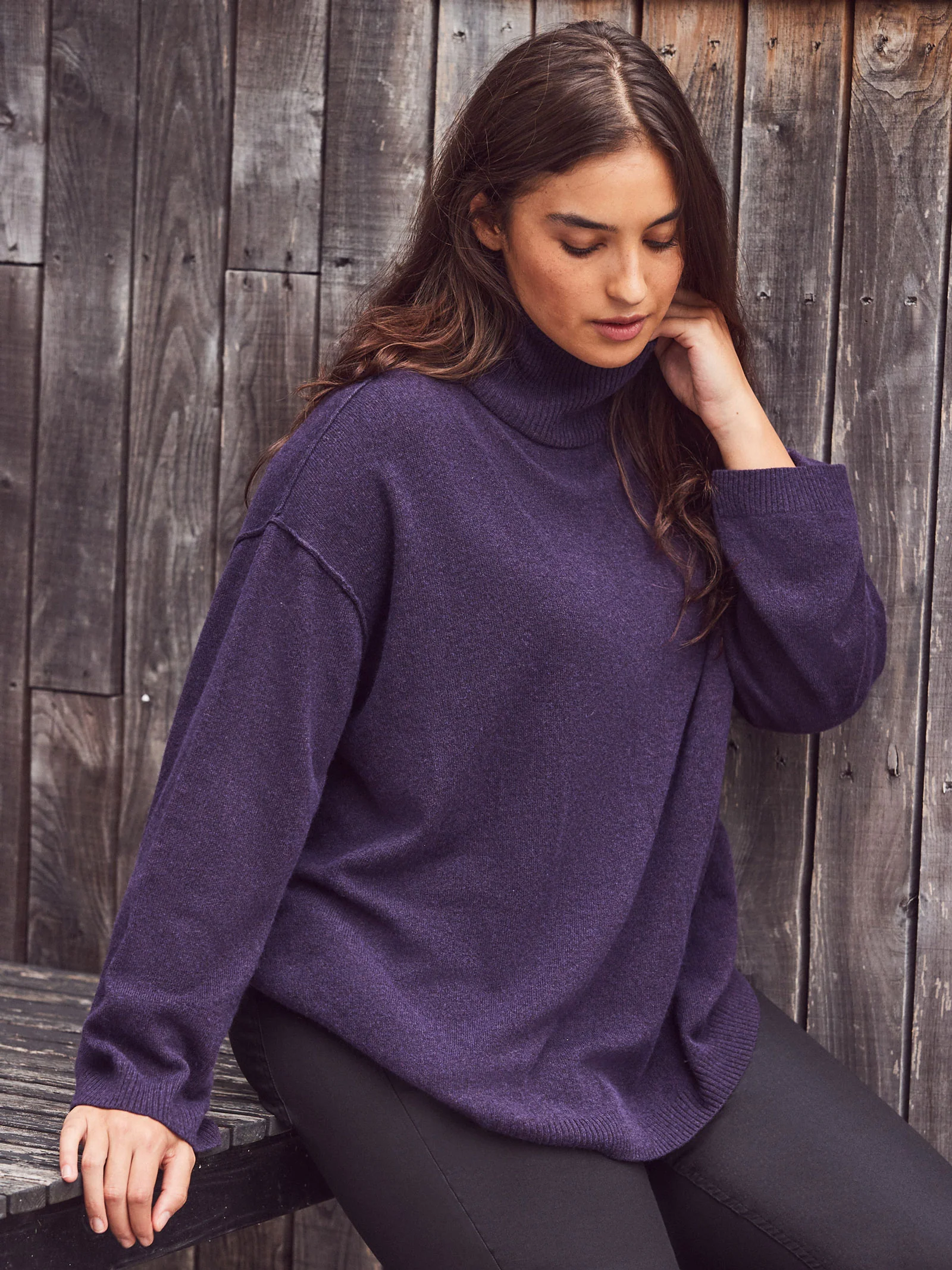 Deep Purple Cashmere-Blend Roll Neck Knit Jumper - Image 4
