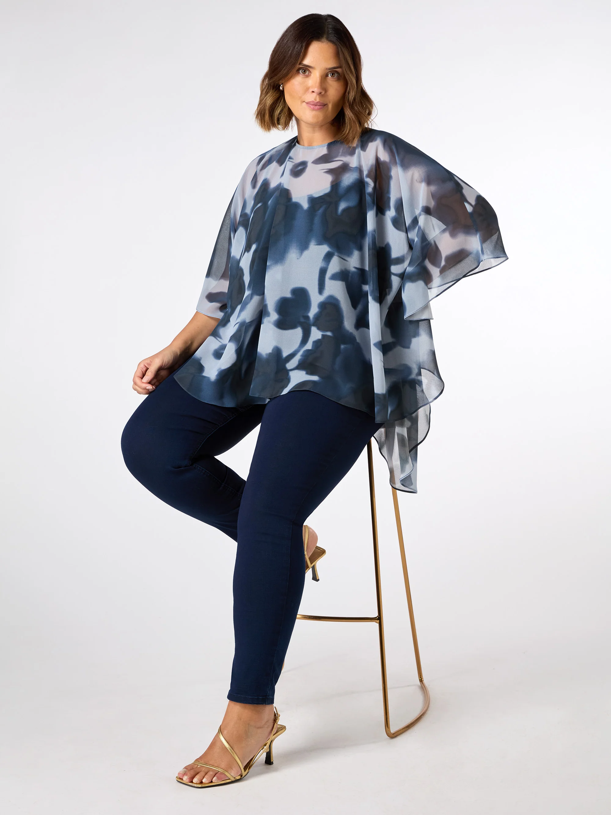 Blue Abstract Floral High Low Overlay Top - Image 3
