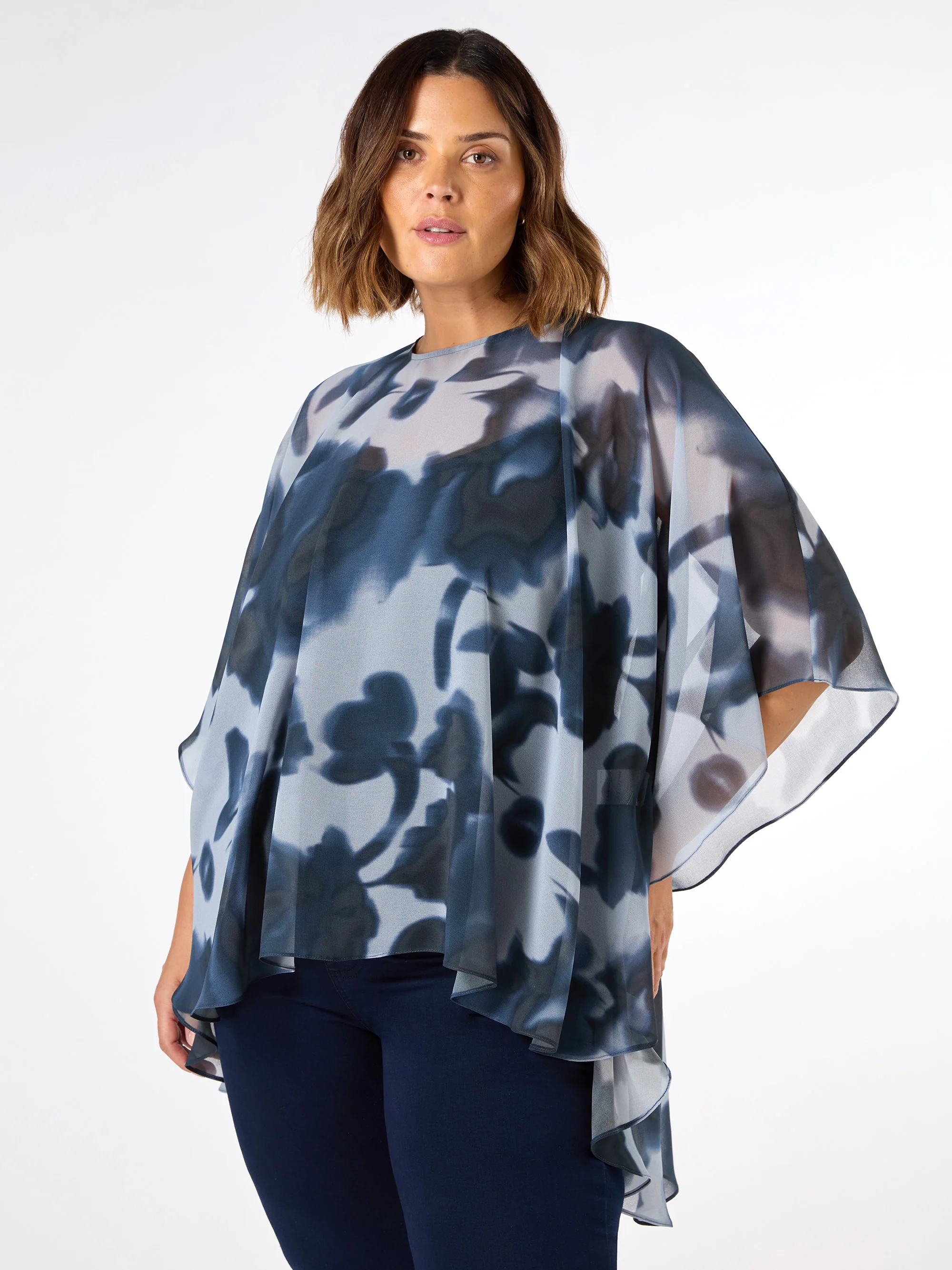 Blue Abstract Floral High Low Overlay Top - Image 4