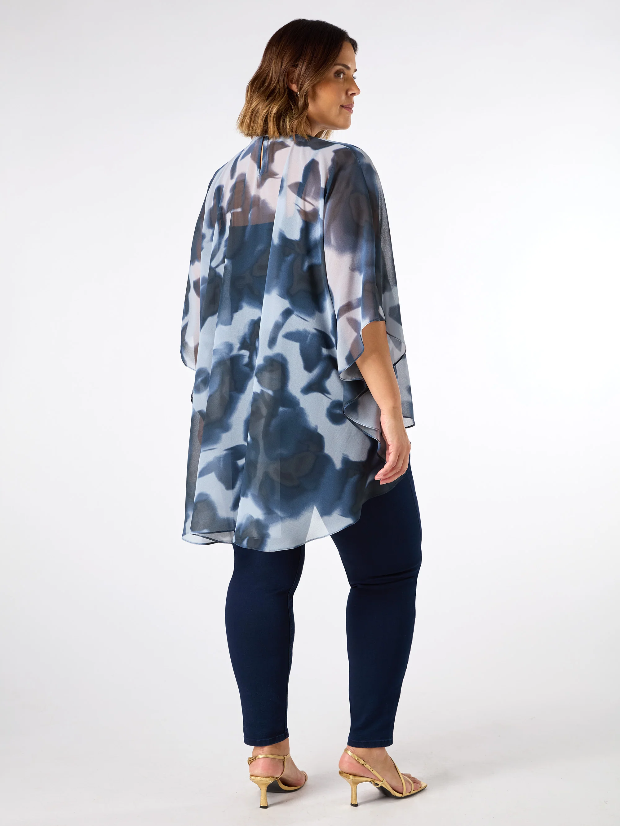 Blue Abstract Floral High Low Overlay Top - Image 6