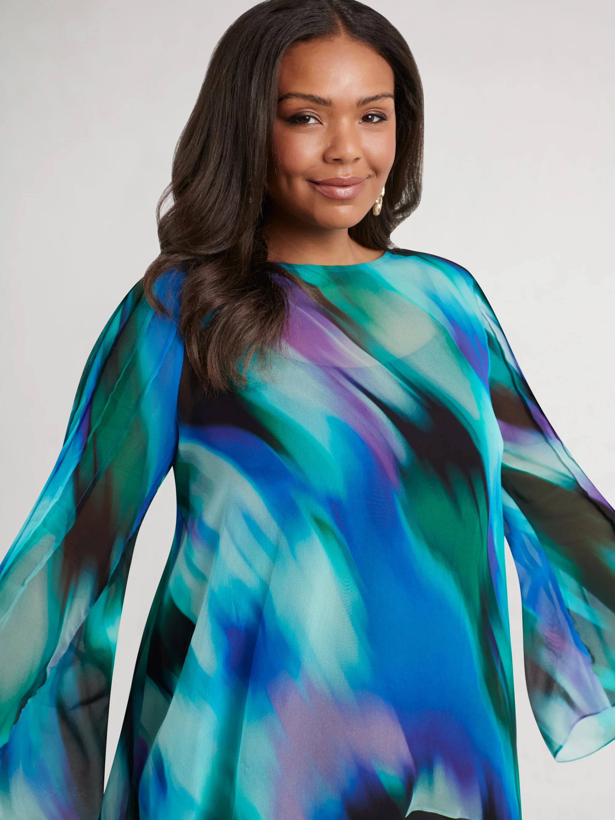 Blue Abstract Print Blouse - Image 2