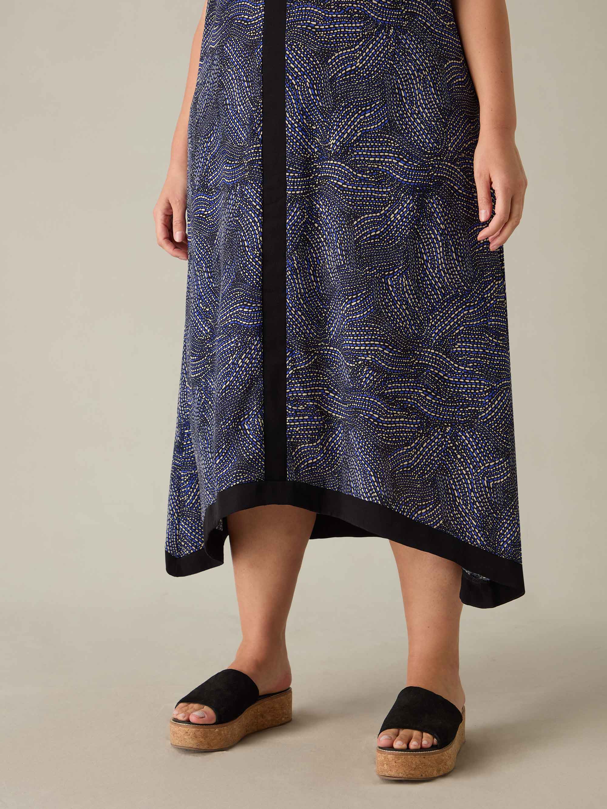 Blue Abstract Spot Hanky Hem Midi Dress - Image 3