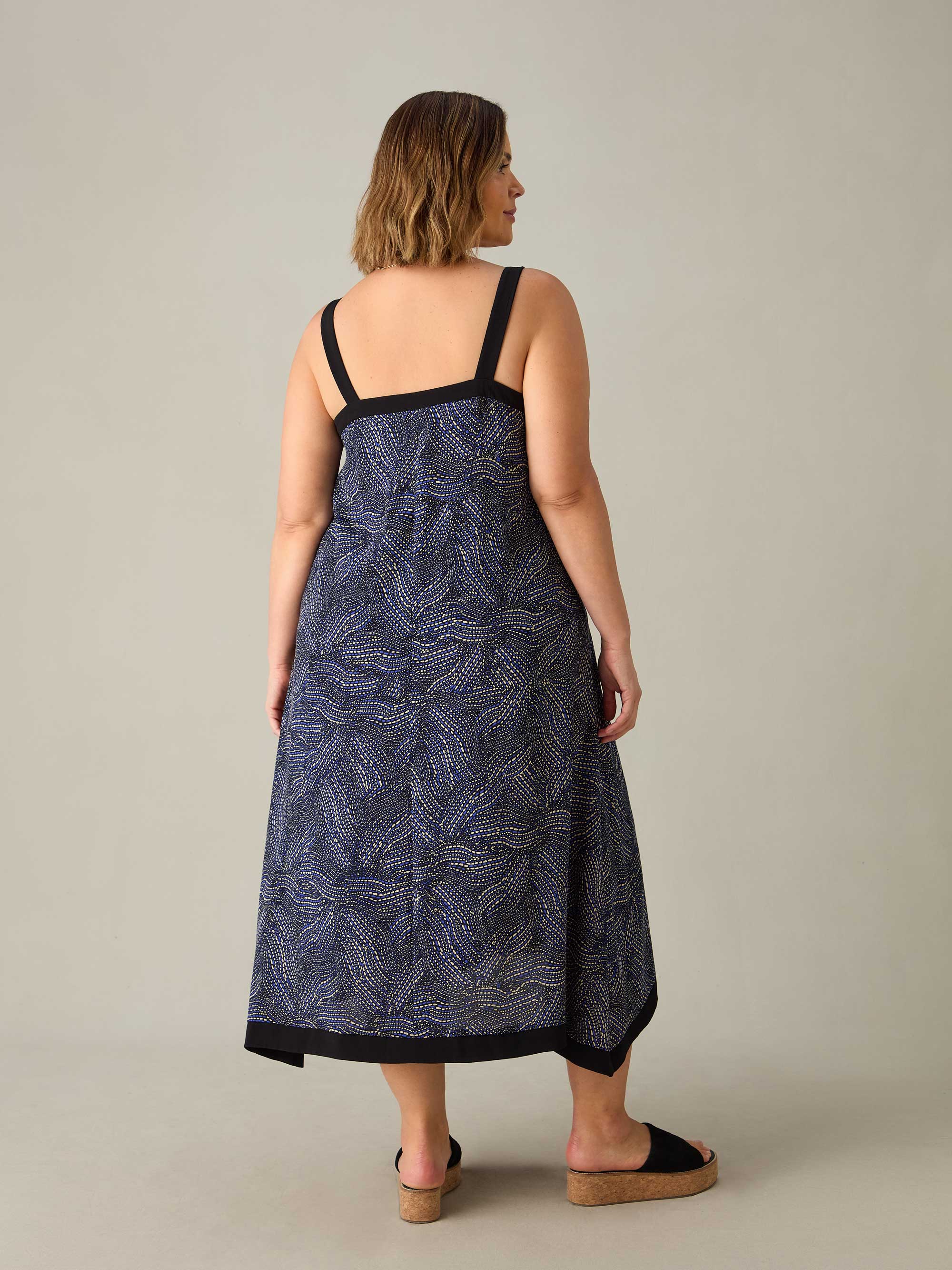 Blue Abstract Spot Hanky Hem Midi Dress - Image 4