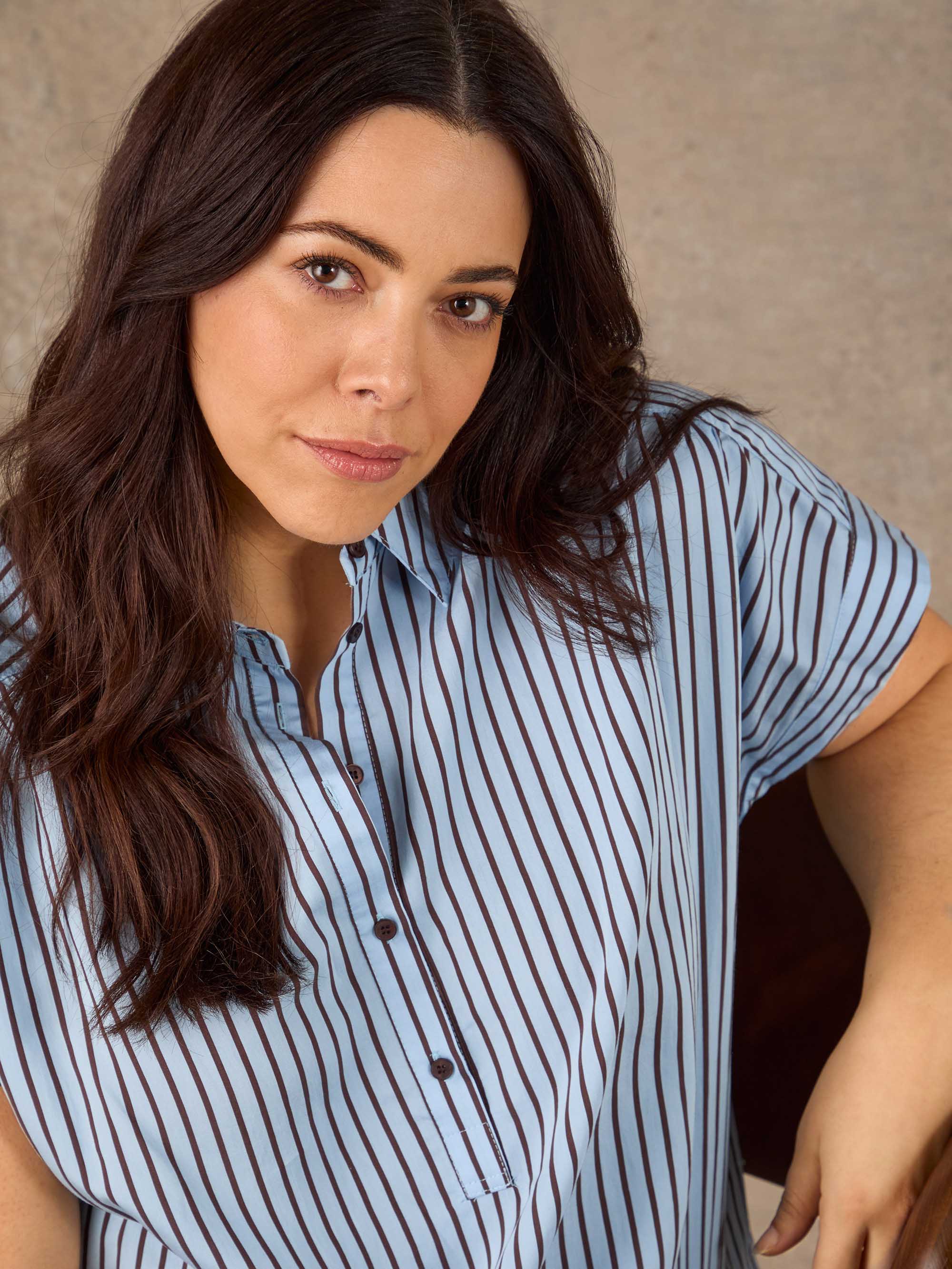 Blue And Chocolate Stripe Short Sleeve Shirt - Image 3