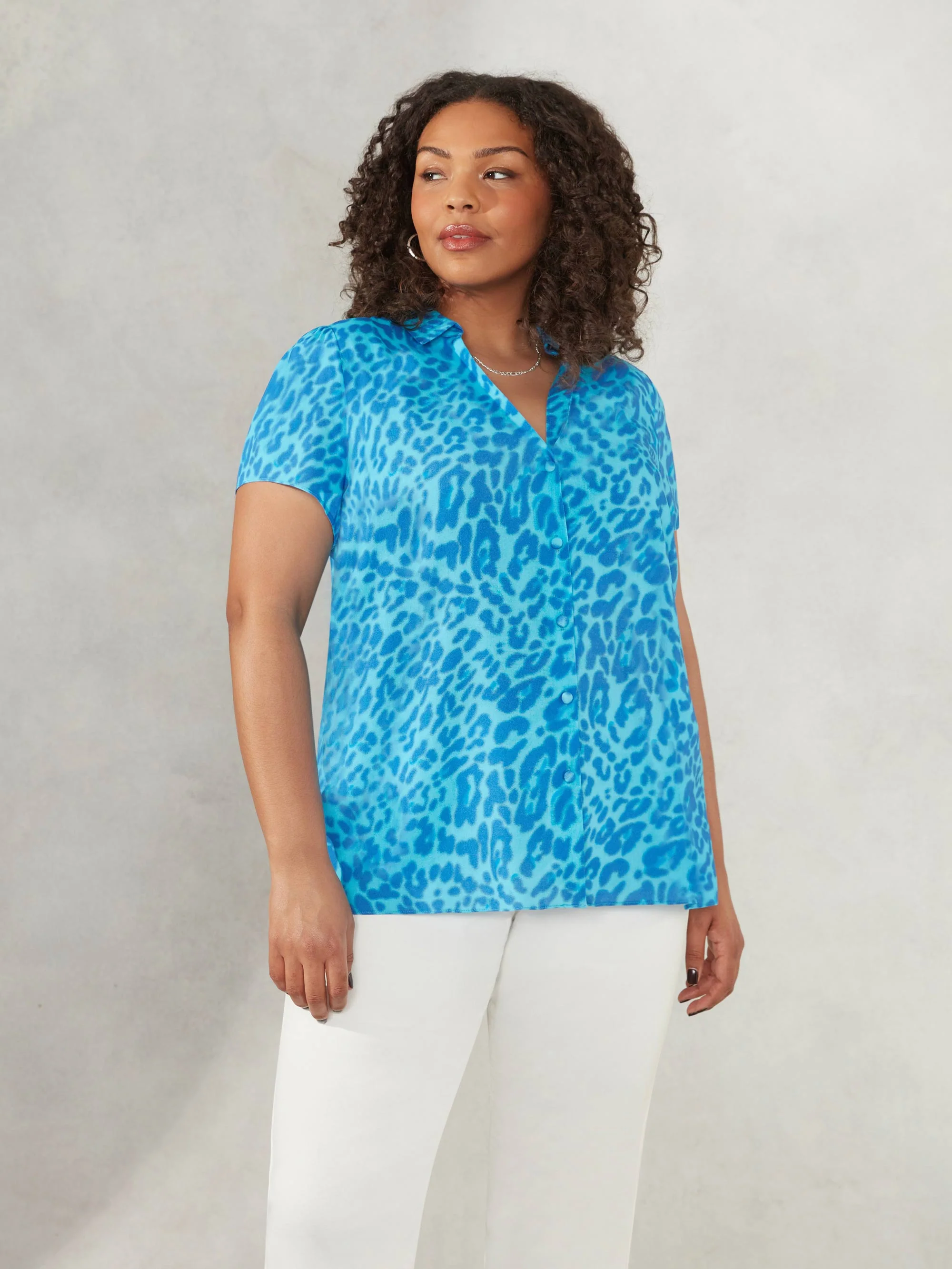 Blue Animal Print Short Sleeve Shirt - Image 2