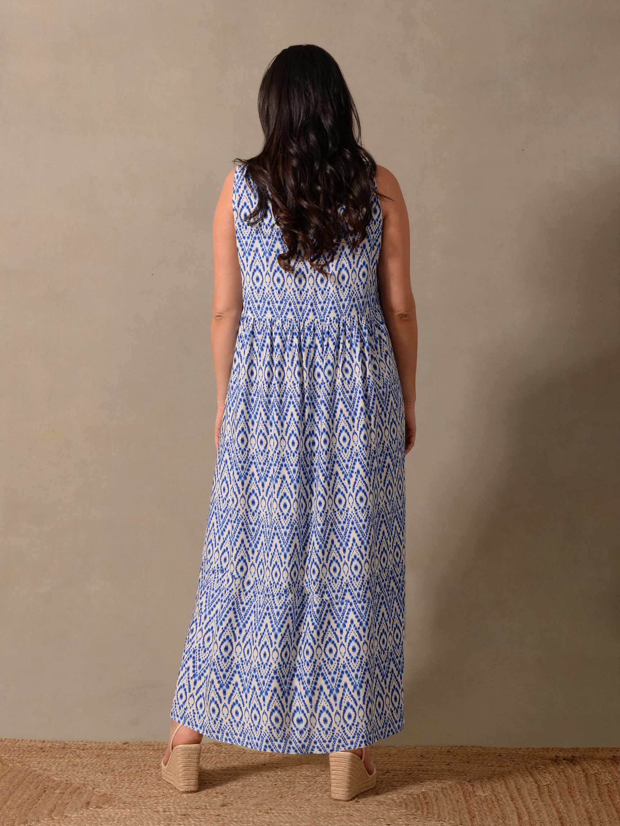 Blue Aztec Print Empire Line Maxi Dress - Image 3