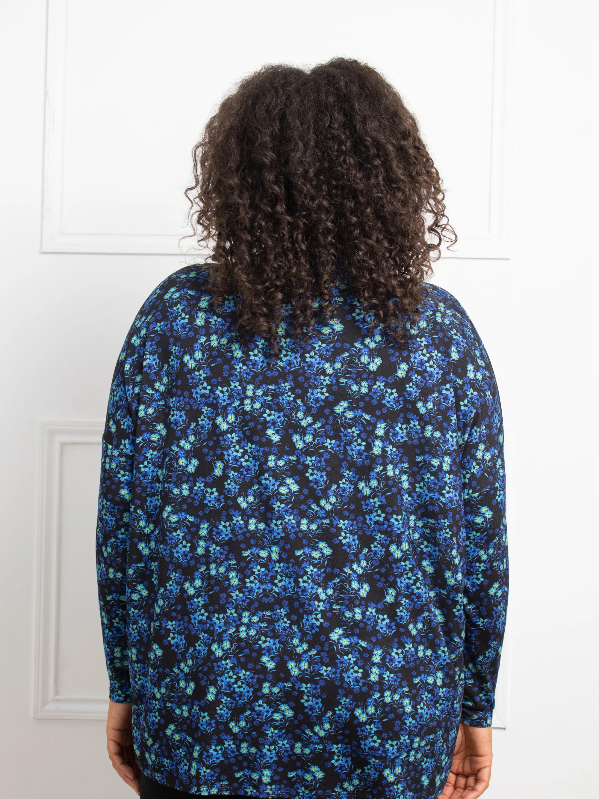 Blue & Black Ditsy Jersey Longsleeve Top - Image 3