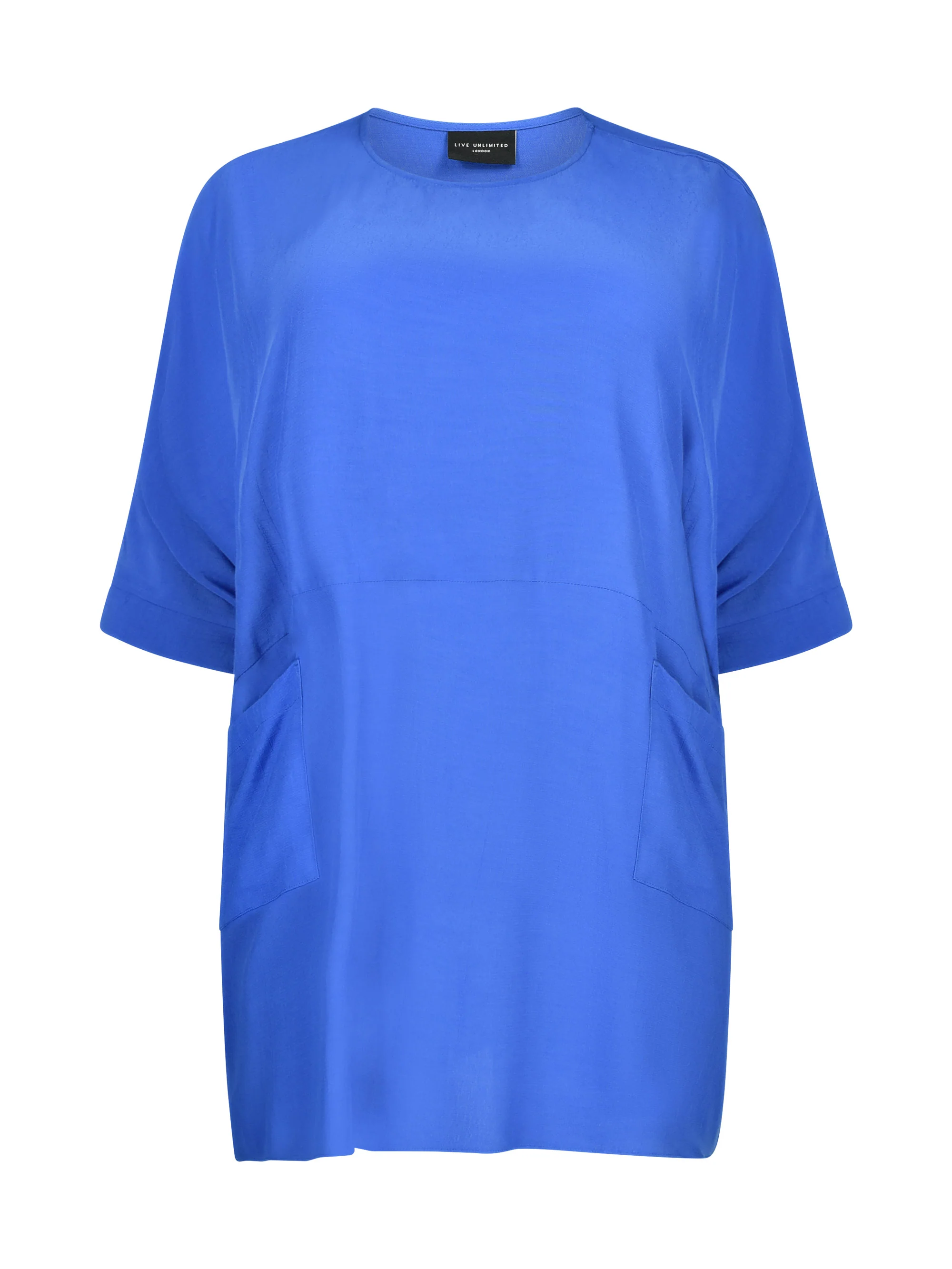 Blue Boxy Kimono Sleeve Blouse With Pockets - Image 4