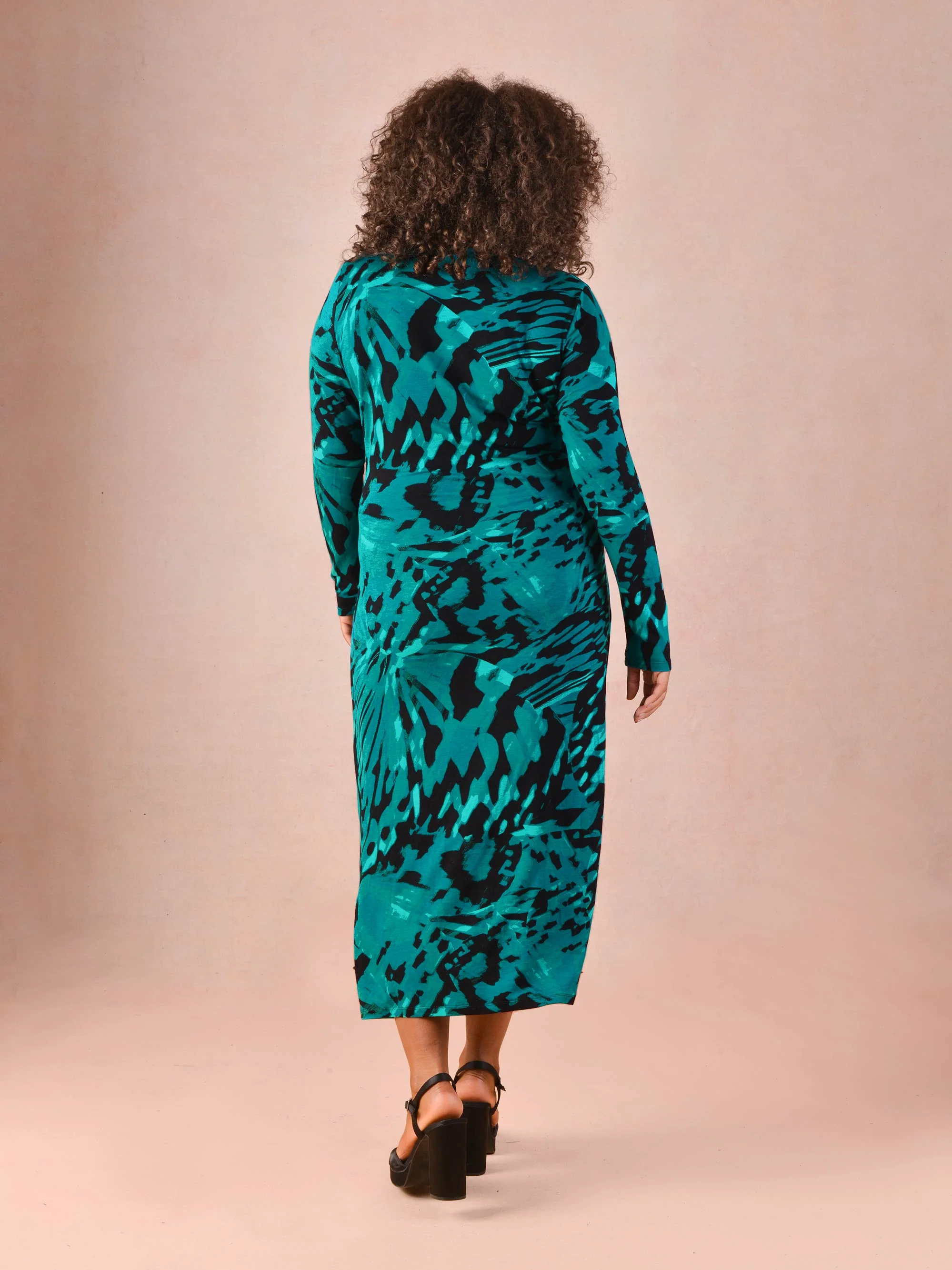 Blue Butterfly Print Mock Wrap Jersey Midi Dress - Image 5