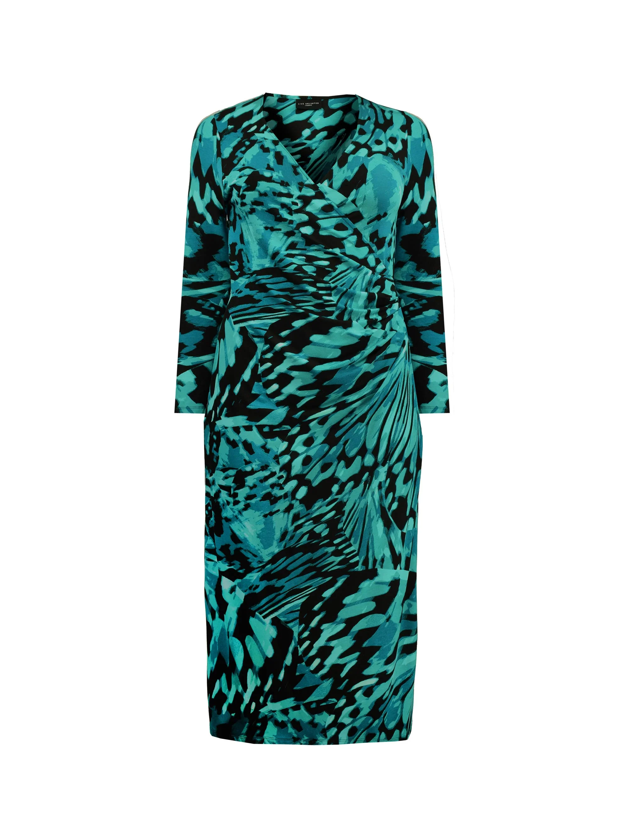 Blue Butterfly Print Mock Wrap Jersey Midi Dress - Image 6
