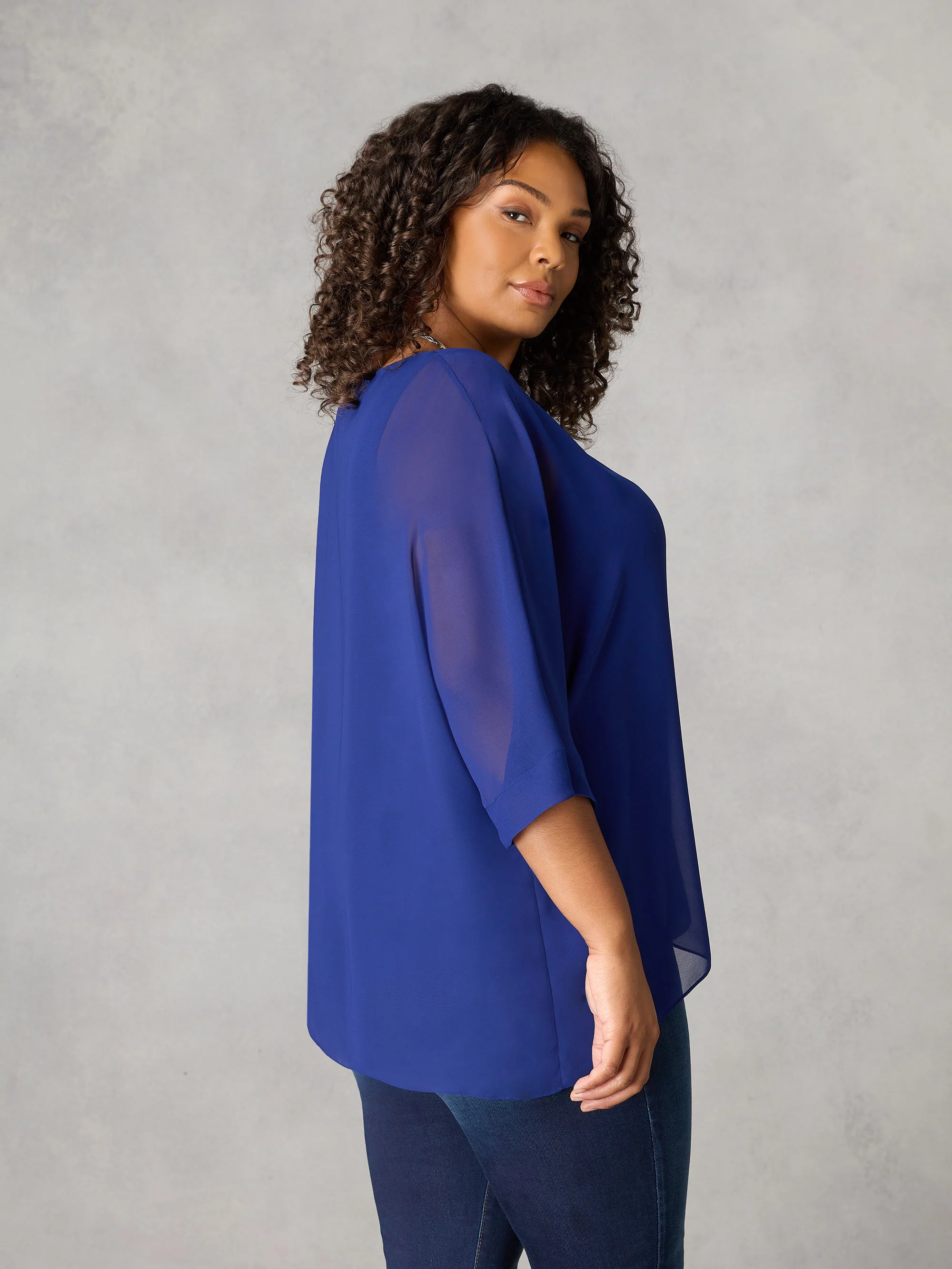Blue Chiffon Overlay Top - Image 3