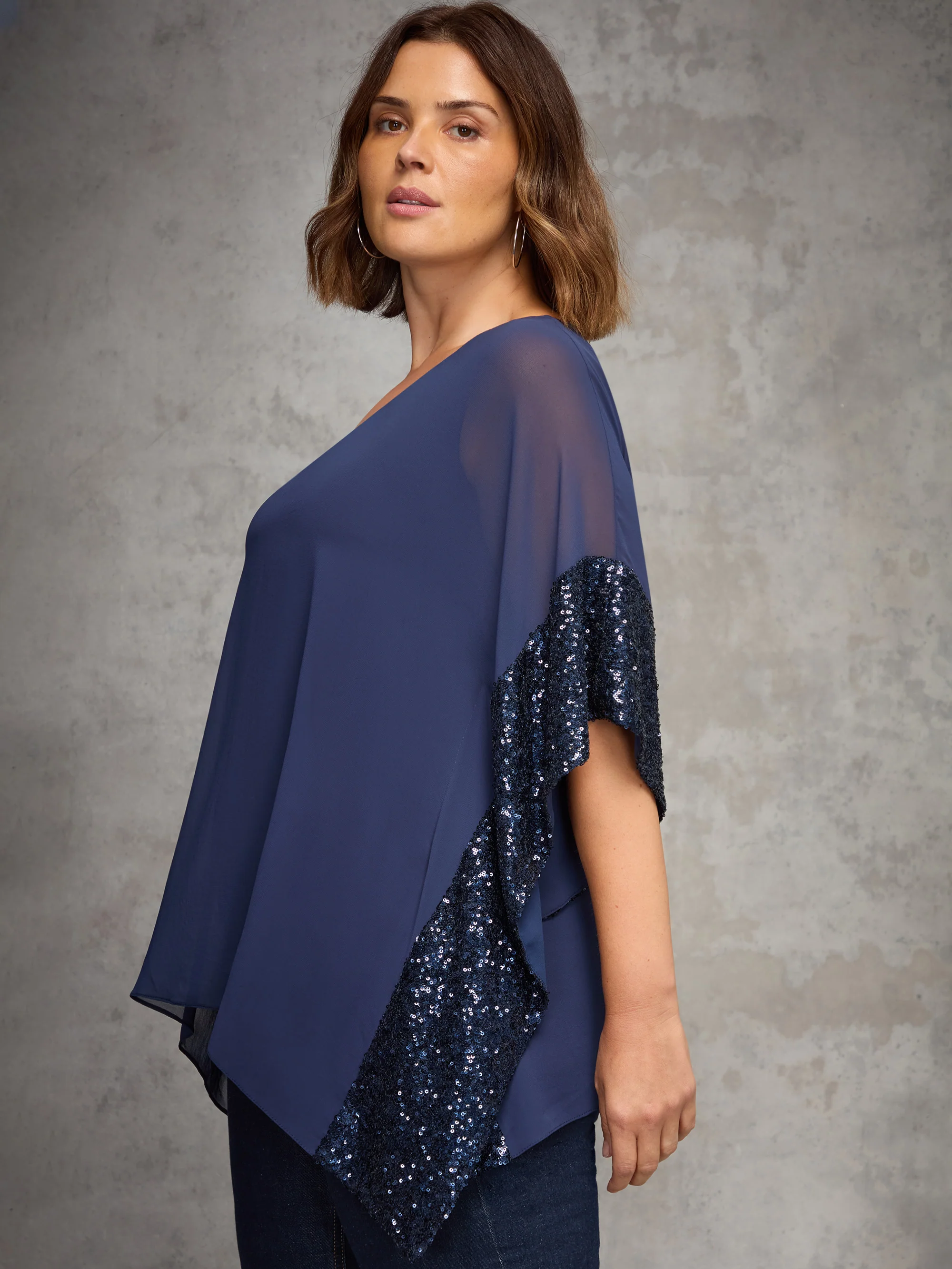 Navy Overlay Top with Sequin Trim - Image 2