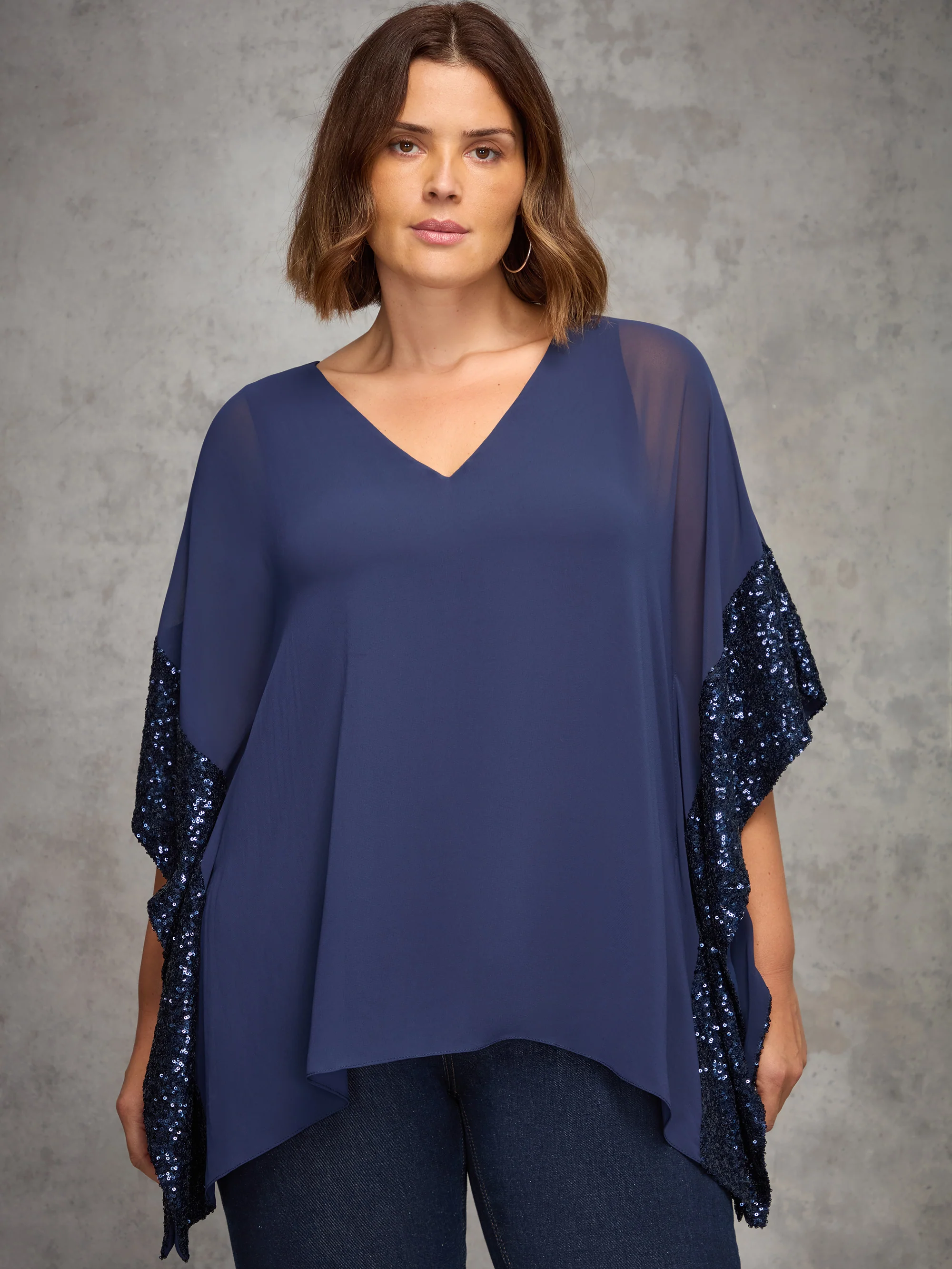 Navy Overlay Top with Sequin Trim - Image 3