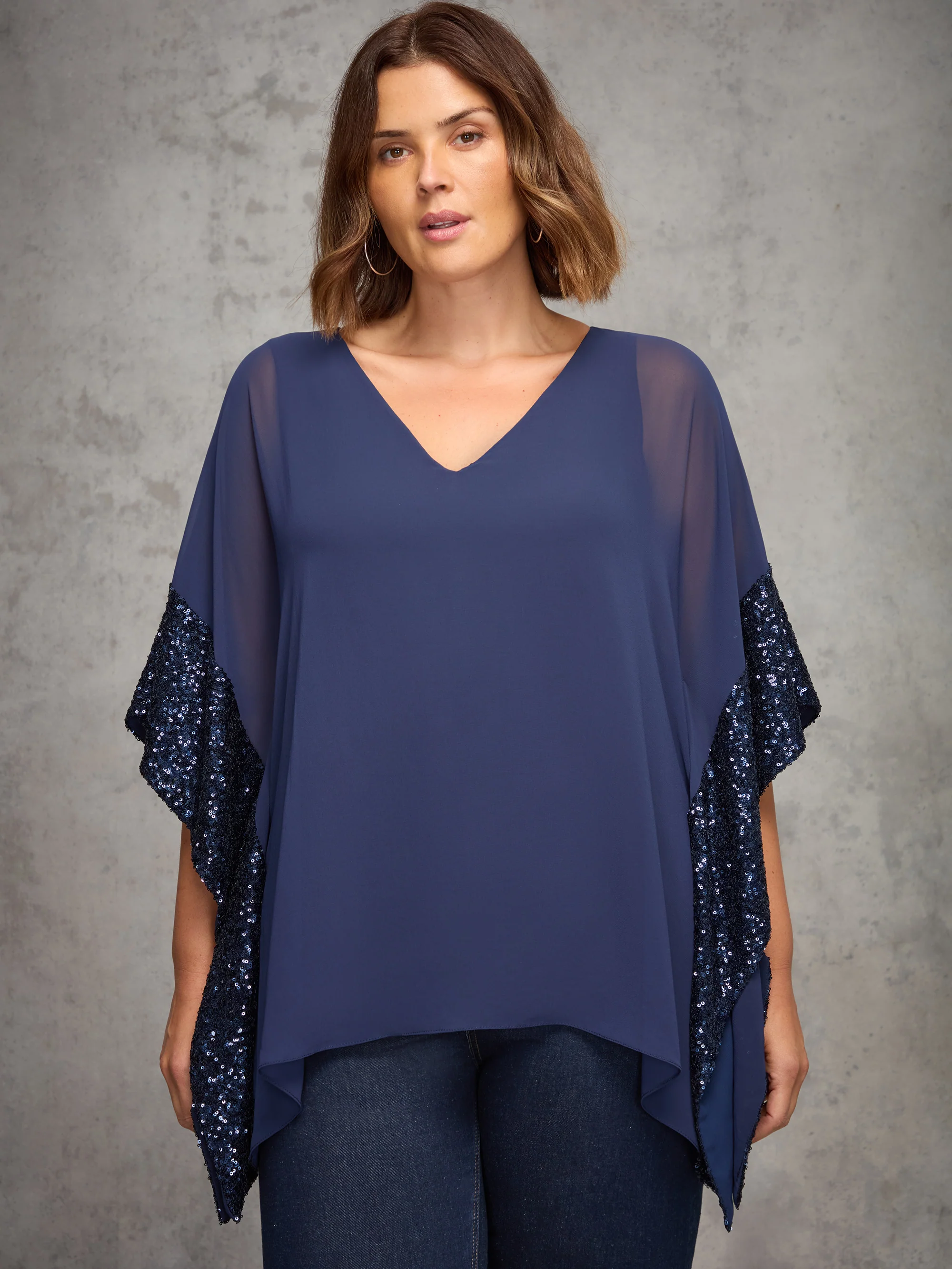 Navy Overlay Top with Sequin Trim - Image 4