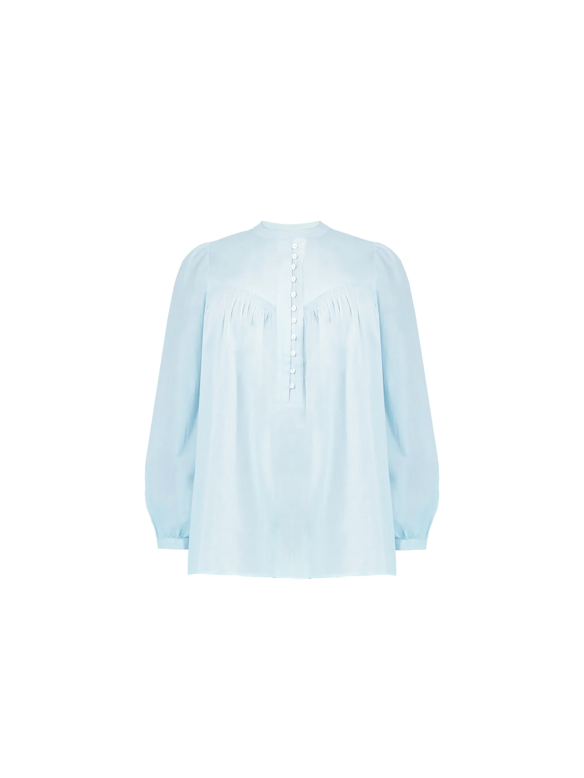 Blue Cotton Button Front Relaxed Blouse - Image 4