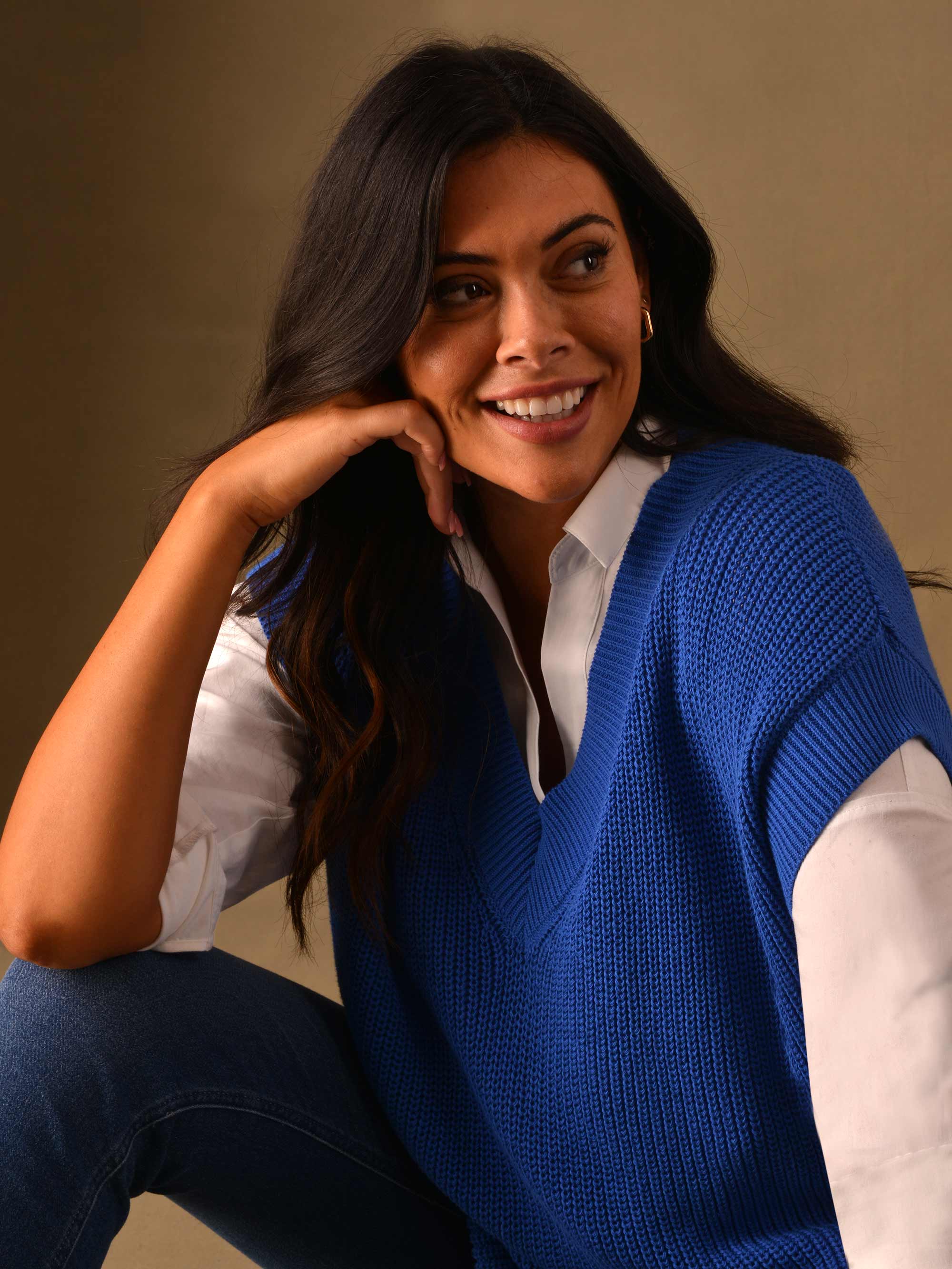 Cobalt Blue Cotton Rib Knitted Vest - Image 3