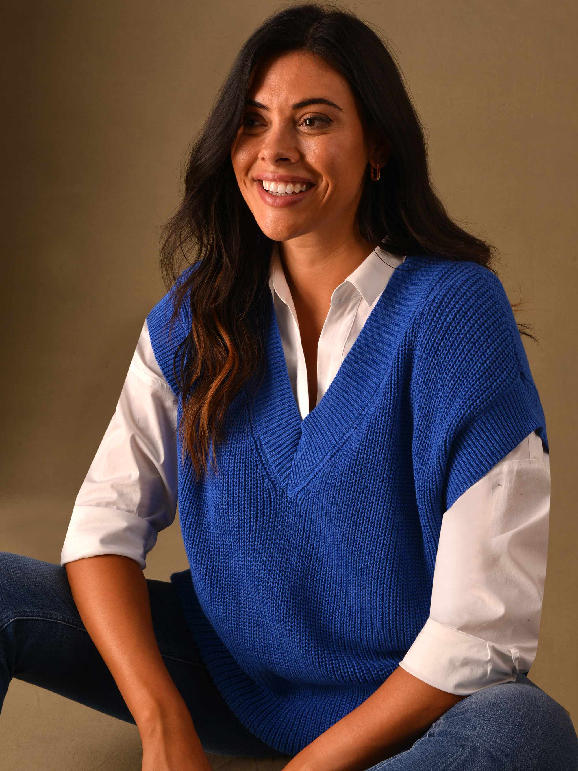 Cobalt Blue Cotton Rib Knitted Vest - Image 4