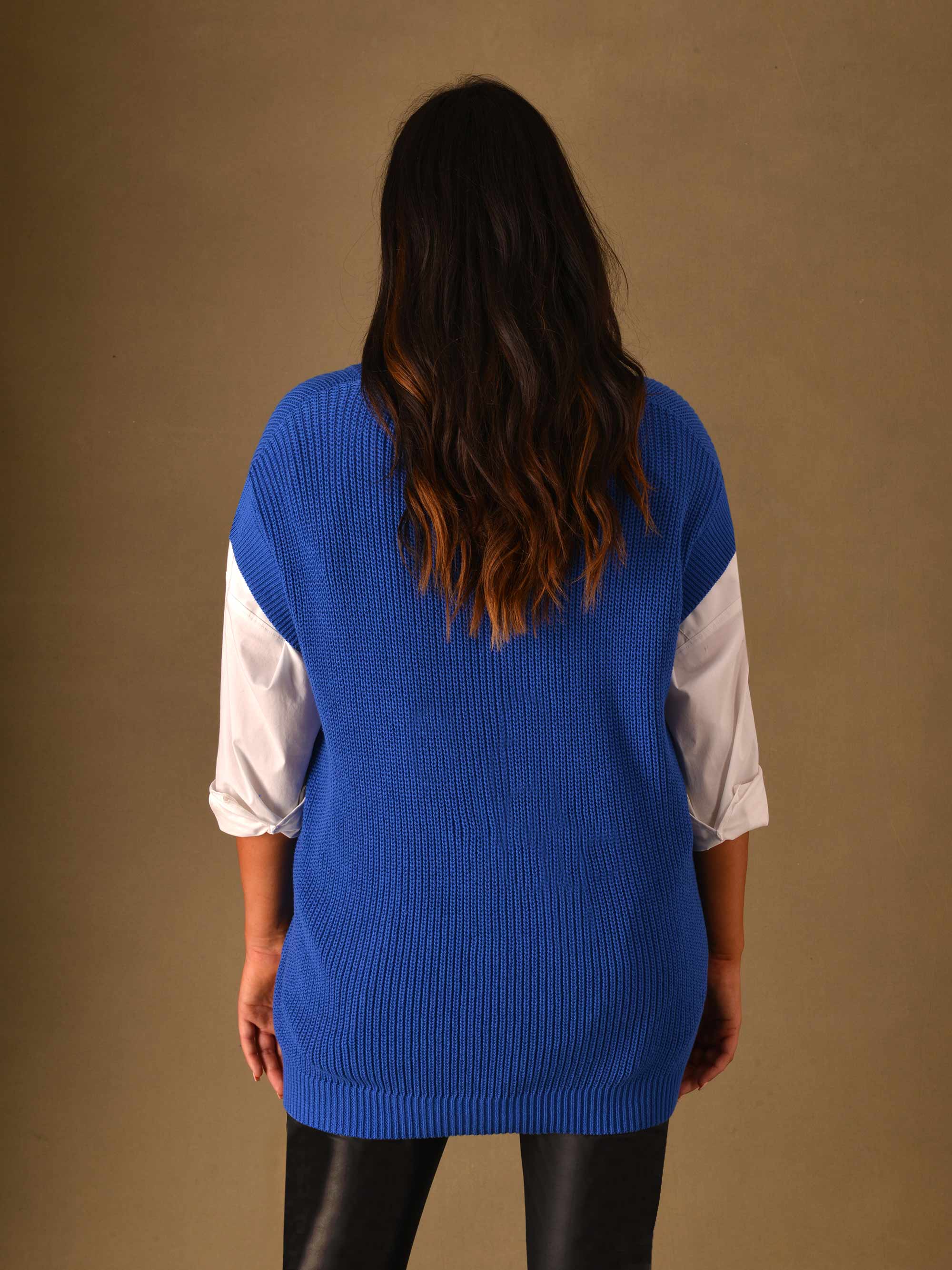Cobalt Blue Cotton Rib Knitted Vest - Image 5