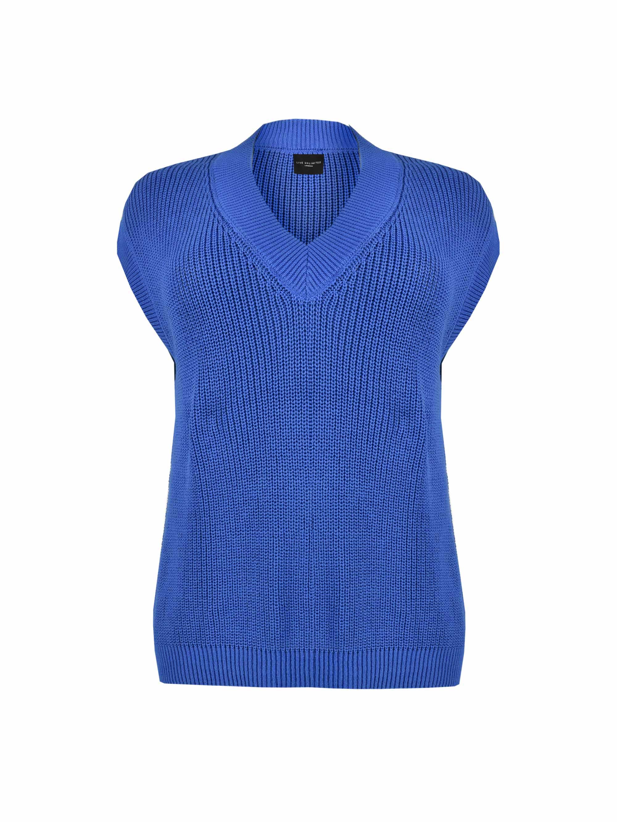 Cobalt Blue Cotton Rib Knitted Vest - Image 6