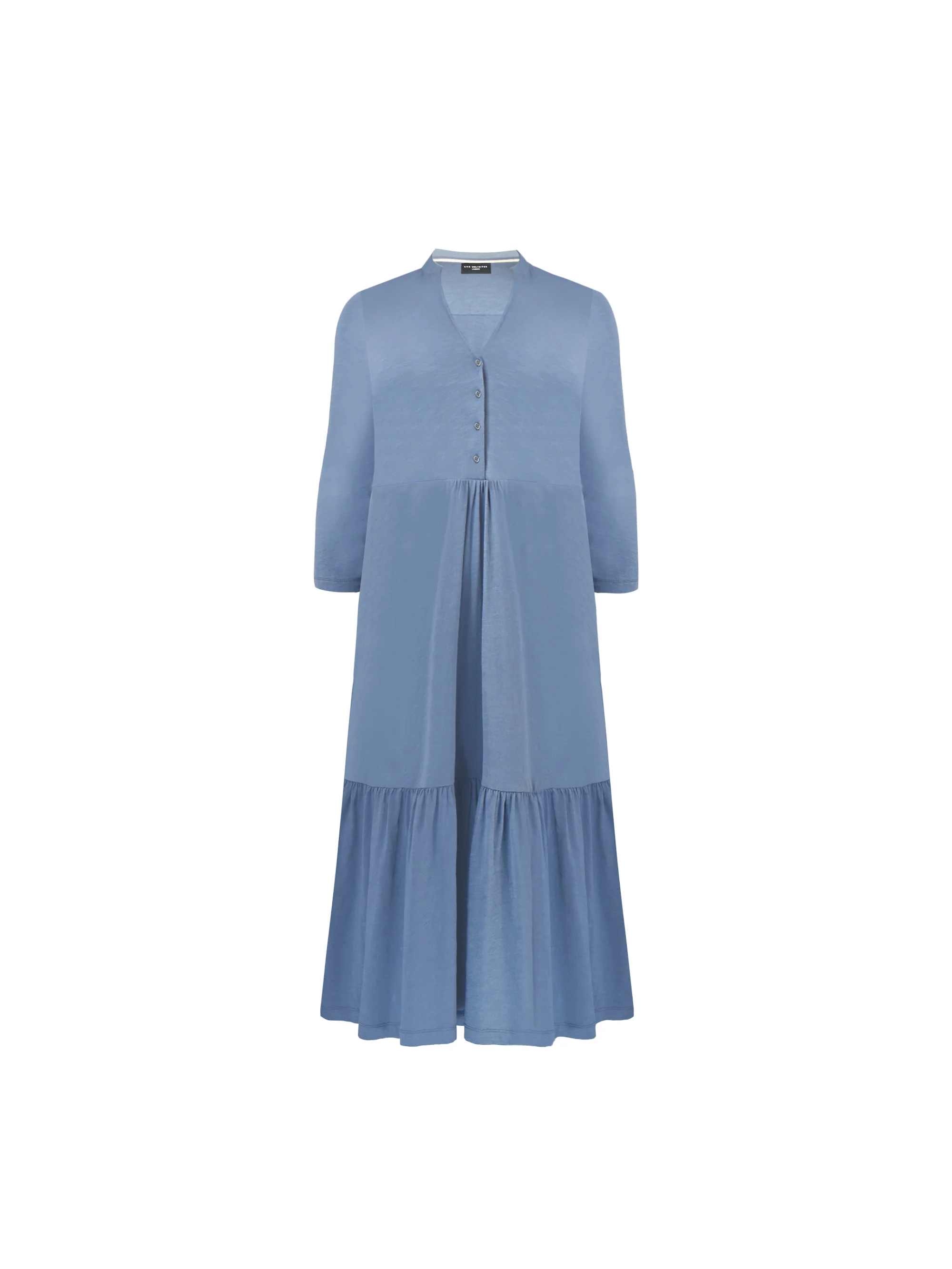 Blue Cotton Slub Button Front Midi Dress - Image 10