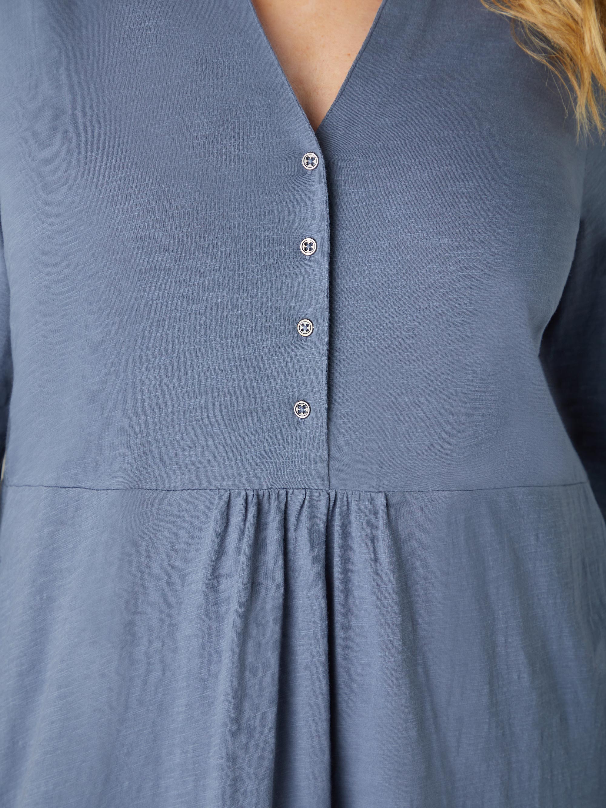 Blue Cotton Slub Button Front Midi Dress - Image 6