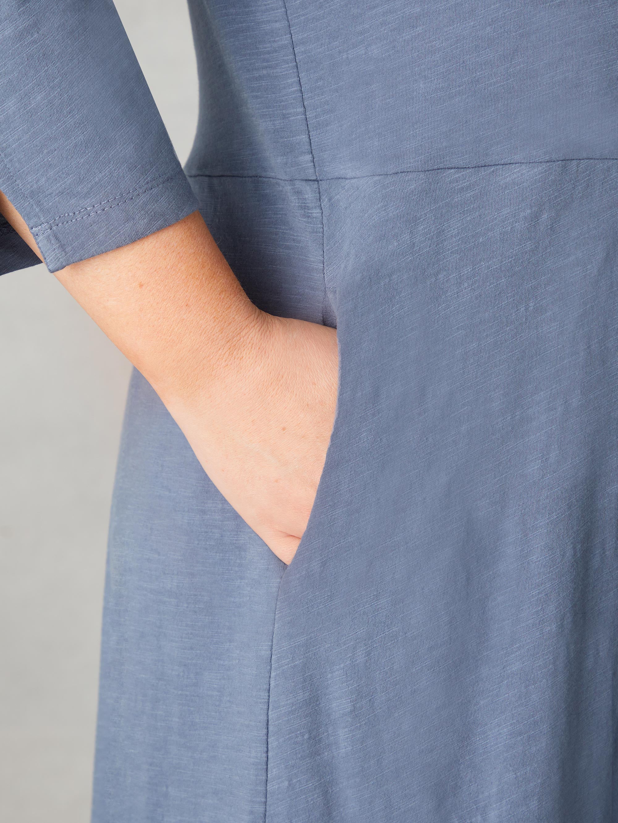 Blue Cotton Slub Button Front Midi Dress - Image 7