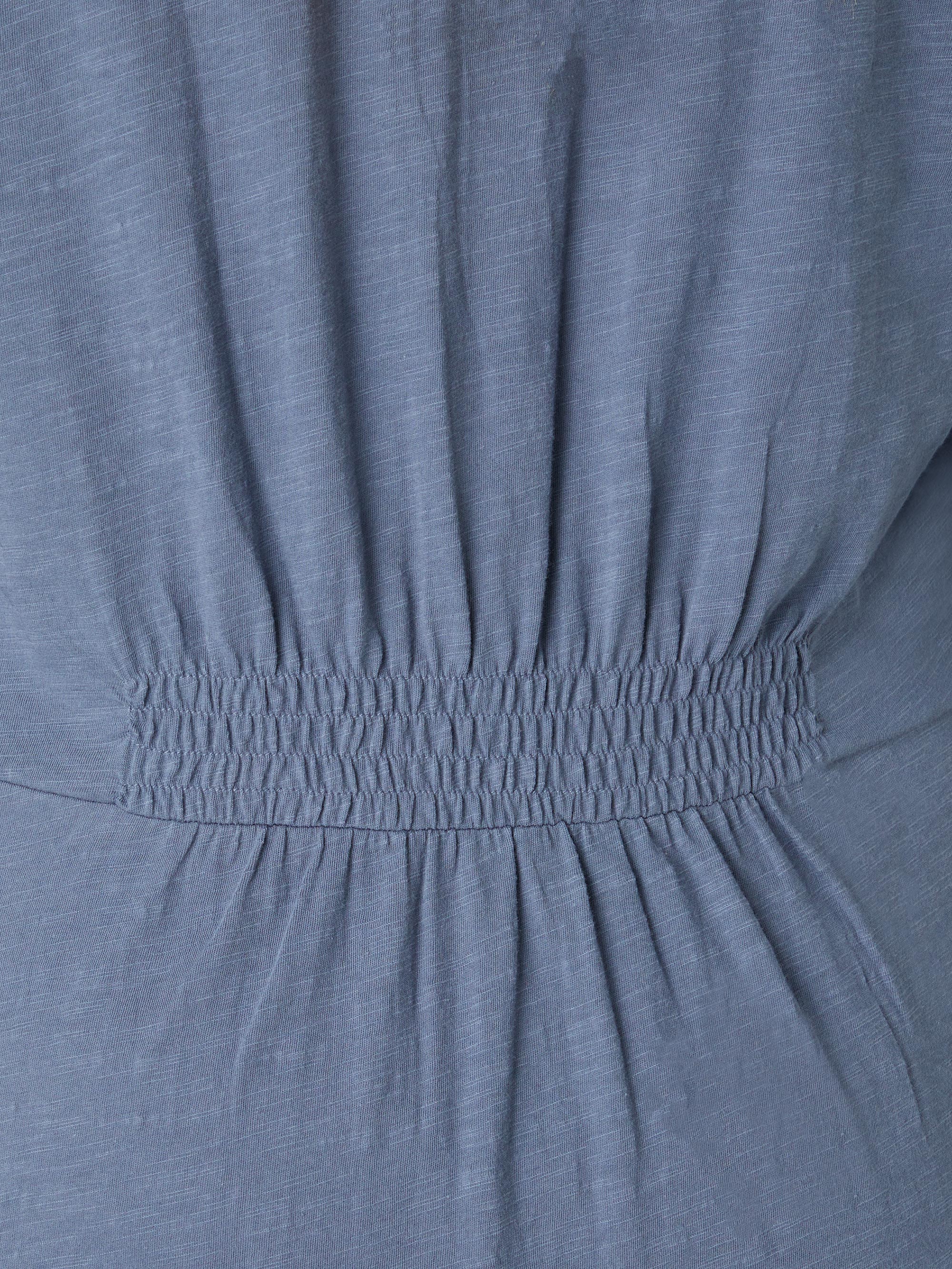 Blue Cotton Slub Button Front Midi Dress - Image 8