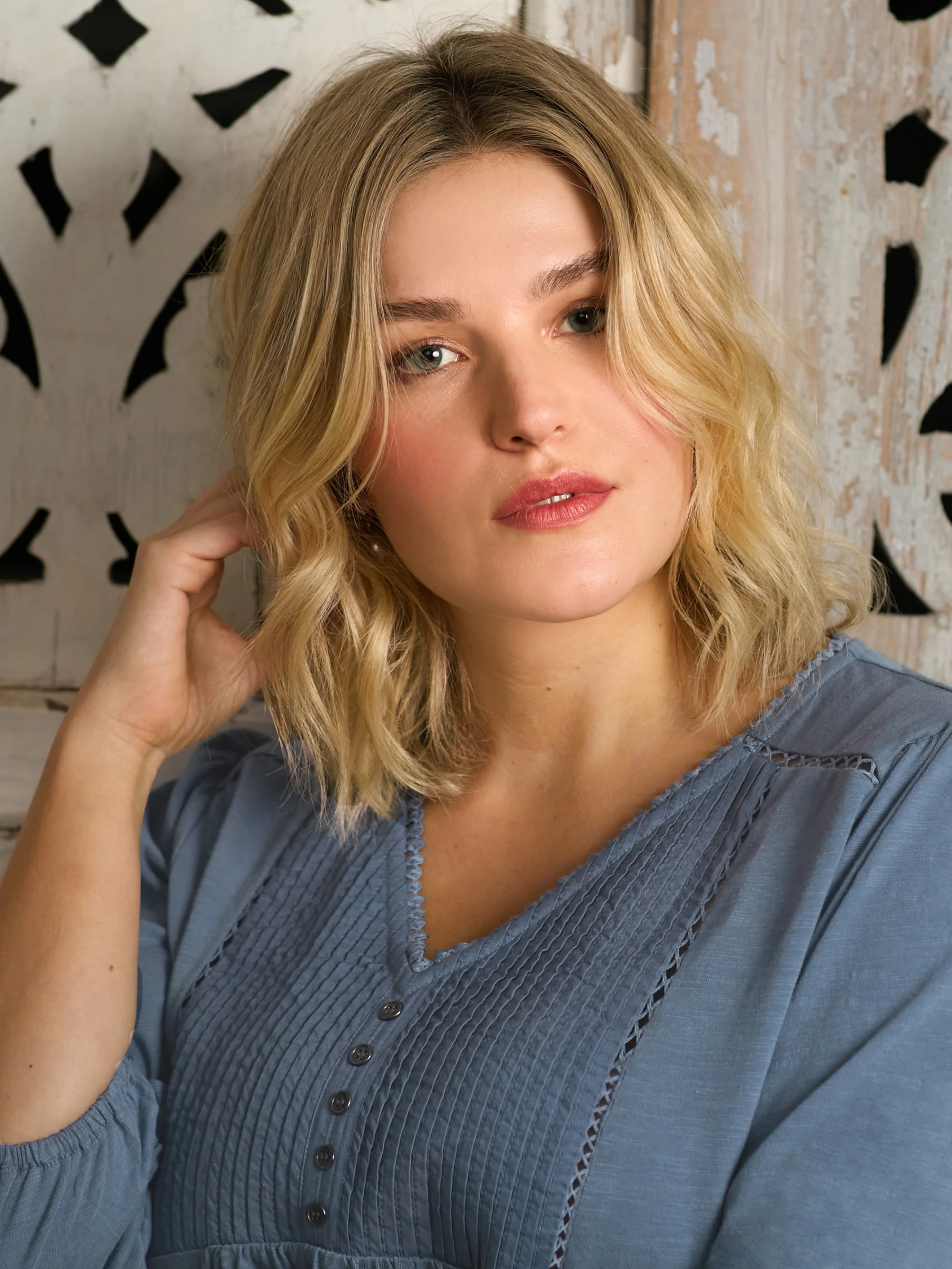 Blue Cotton Slub Pintuck Tunic - Image 3