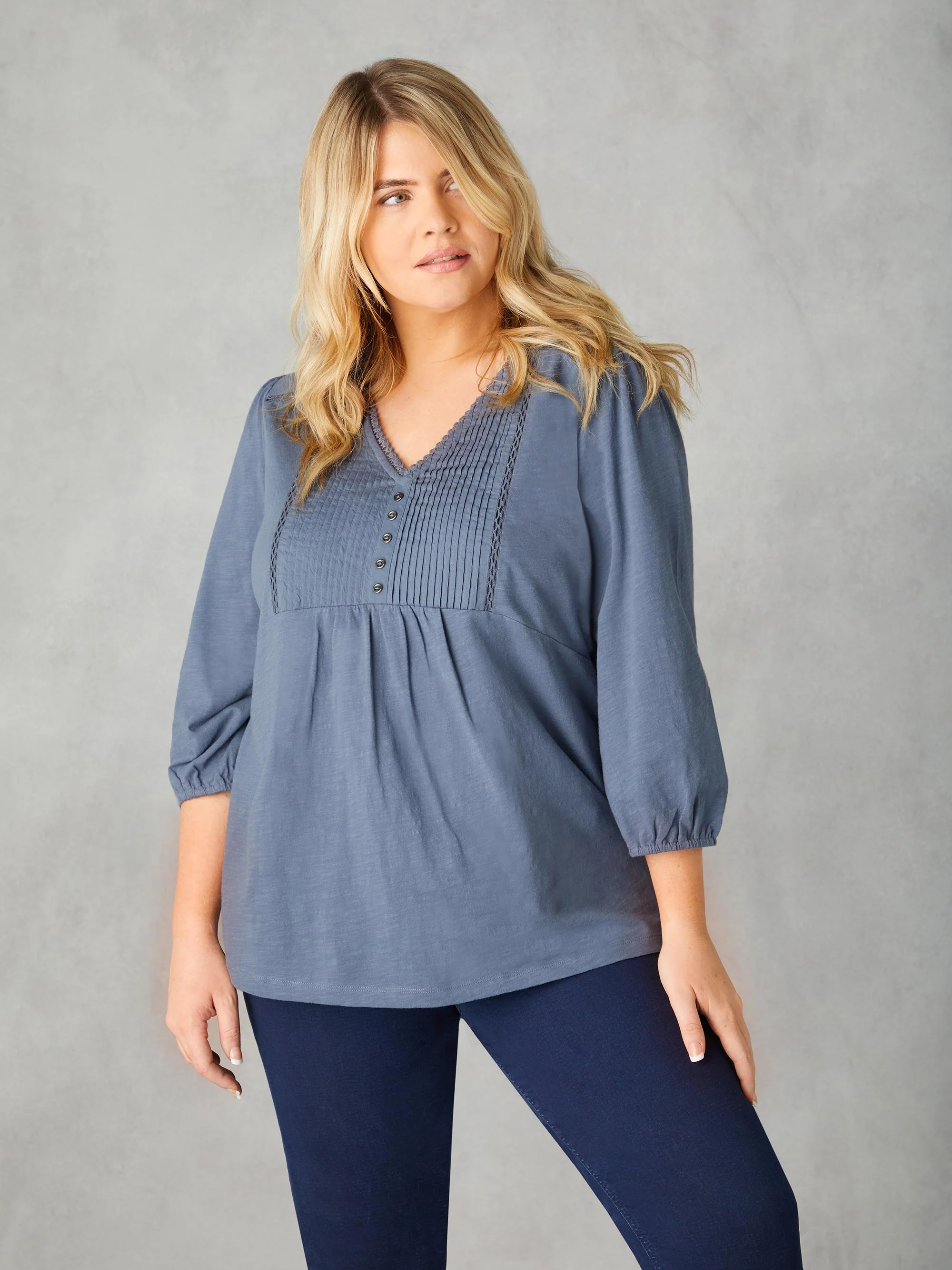 Blue Cotton Slub Pintuck Tunic - Image 5