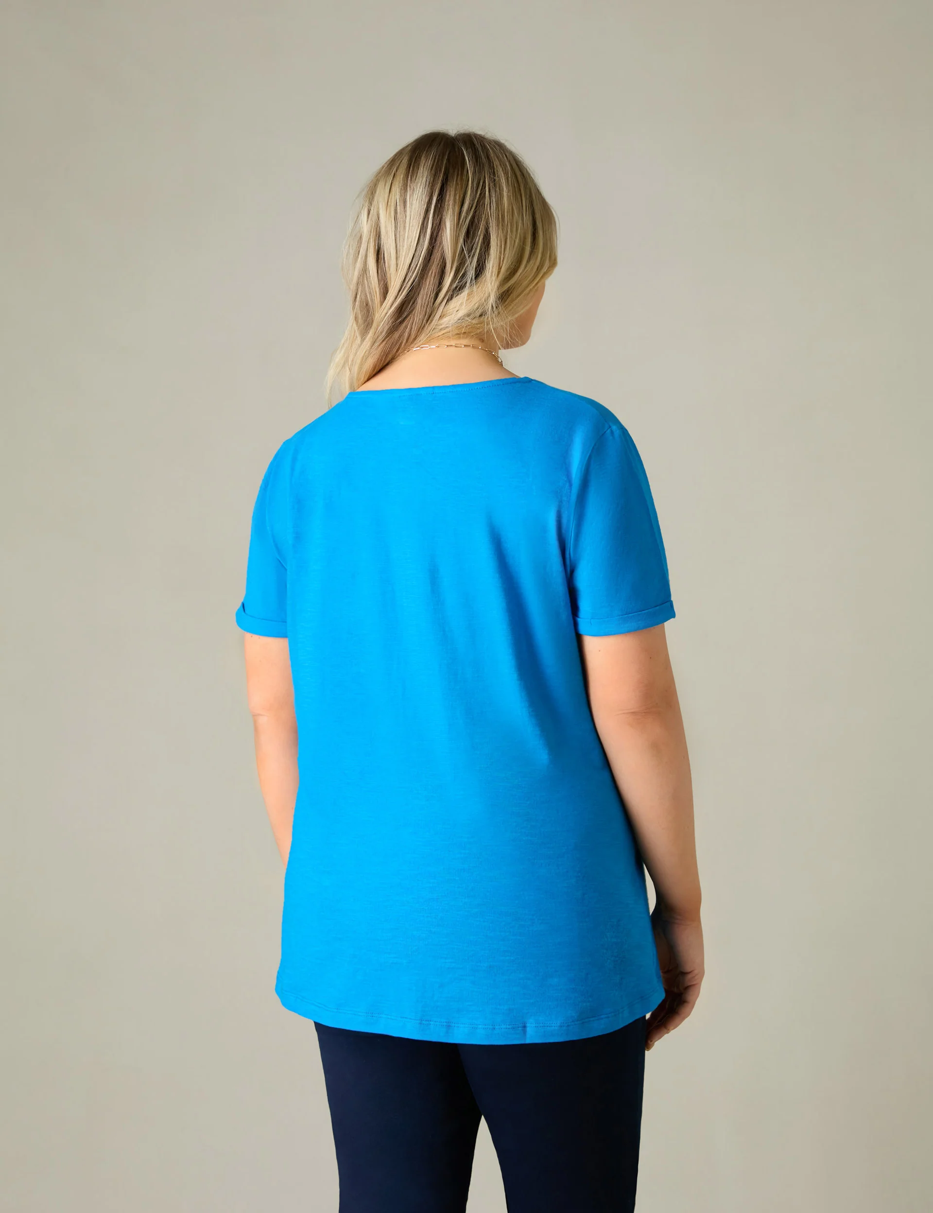 Blue Cotton Slub V-Neck T-Shirt - Image 3