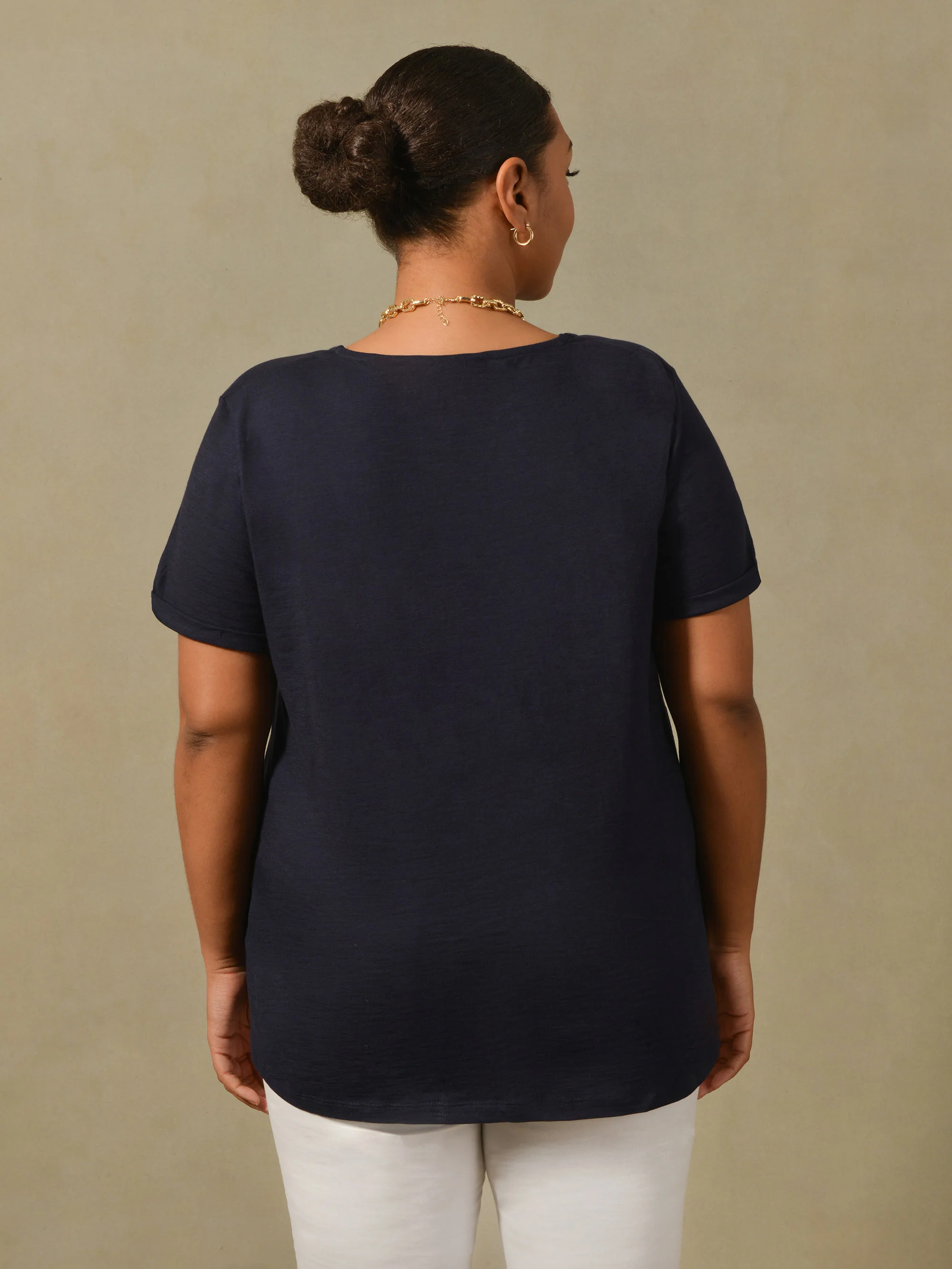 Blue Cotton Textured Short Sleeve Tee - Image 4